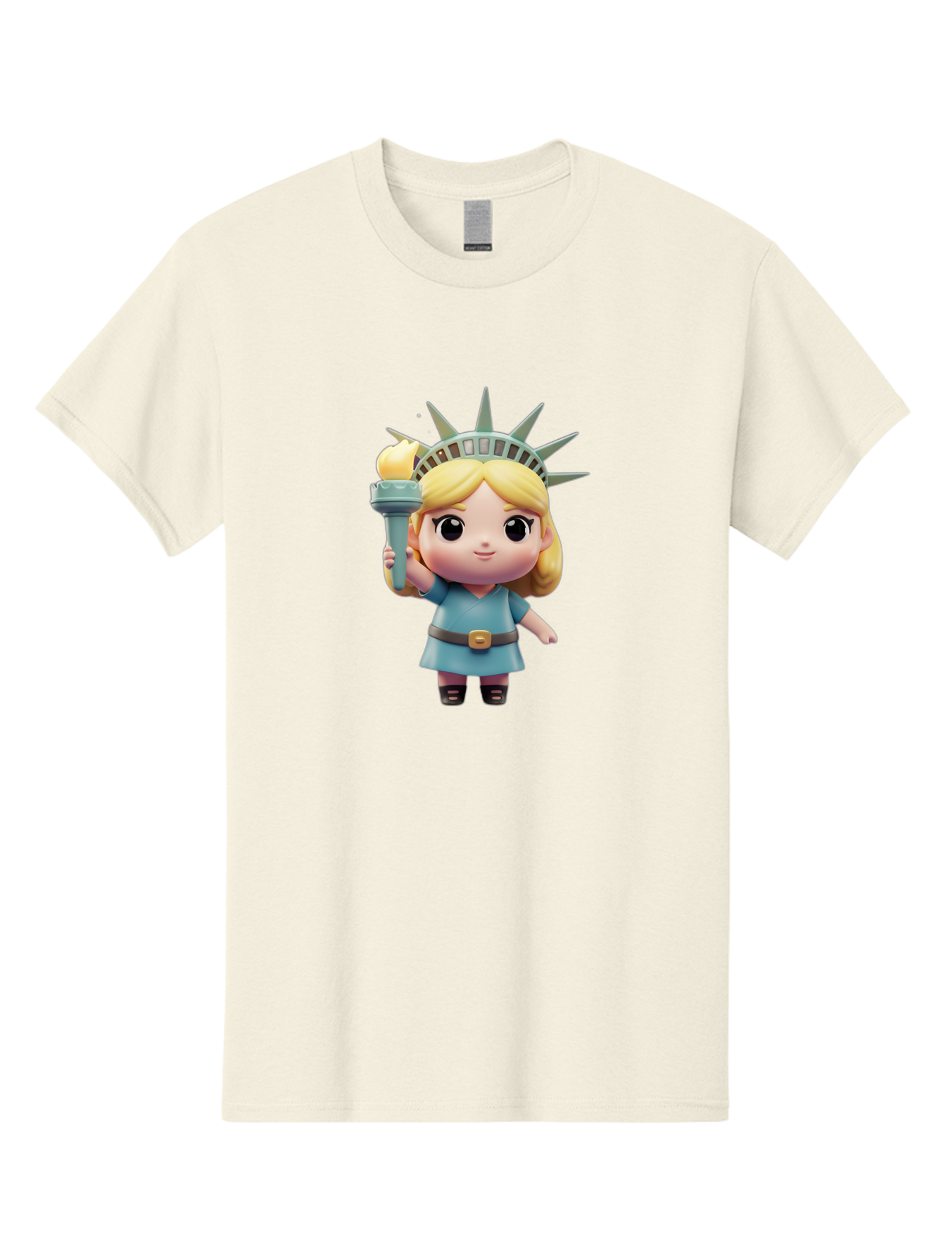 Statue-Of-Liberty-Girl-1 Men'S Graphic Tee, 100% Cotton, Comfortable Casual Summer Wear, Machine Washable, Statue Of Liberty Figurine, Cute Cartoon Character, Liberty Crown, Torch Held High, Liberty Symbol, New York City Icon, Bad710