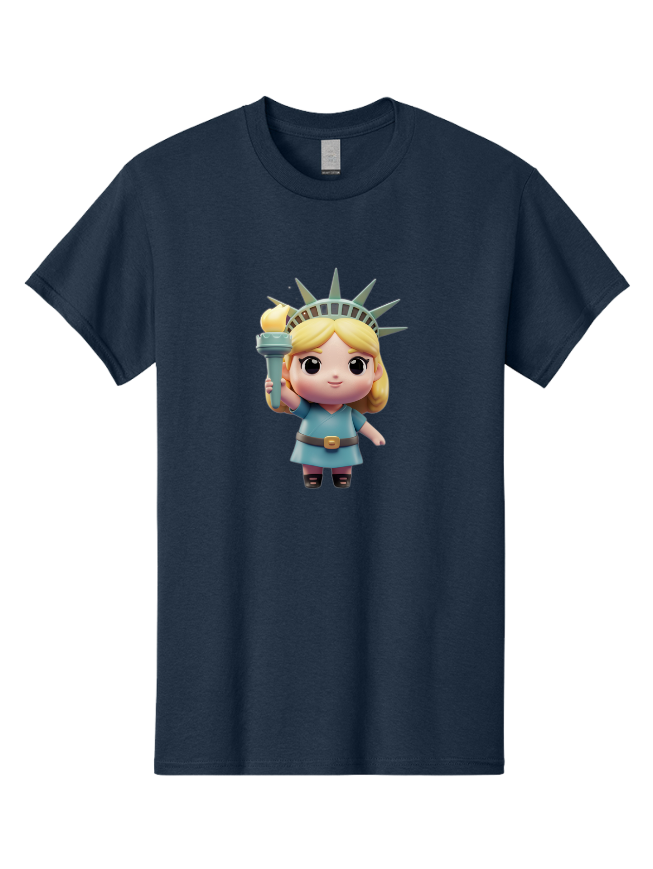 Statue-Of-Liberty-Girl-1 Men'S Graphic Tee, 100% Cotton, Comfortable Casual Summer Wear, Machine Washable, Statue Of Liberty Figurine, Cute Cartoon Character, Liberty Crown, Torch Held High, Liberty Symbol, New York City Icon, Bad710