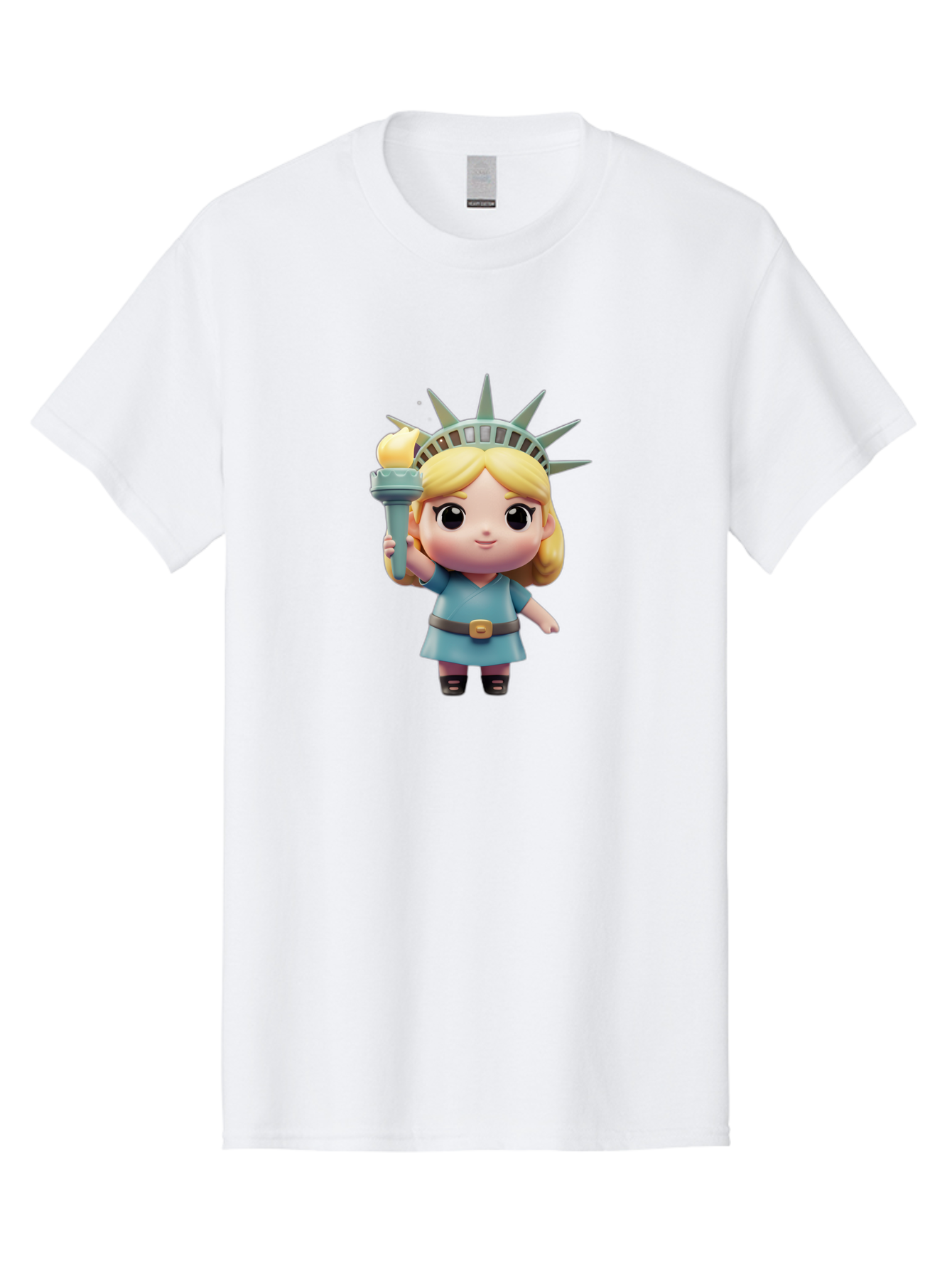 Statue-Of-Liberty-Girl-1 Men'S Graphic Tee, 100% Cotton, Comfortable Casual Summer Wear, Machine Washable, Statue Of Liberty Figurine, Cute Cartoon Character, Liberty Crown, Torch Held High, Liberty Symbol, New York City Icon, Bad710