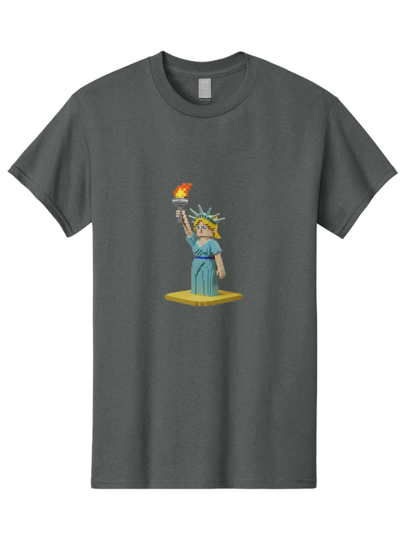 Statue-Of-Liberty Men'S Graphic Tee, 100% Cotton, Comfortable Casual Summer Wear, Machine Washable, Statue Of Liberty, Liberty Statue, Lady Liberty, Iconic Landmark, Freedom Symbol, American Icon, New York Harbor, Torch Held High, Pixel Art, Bad712