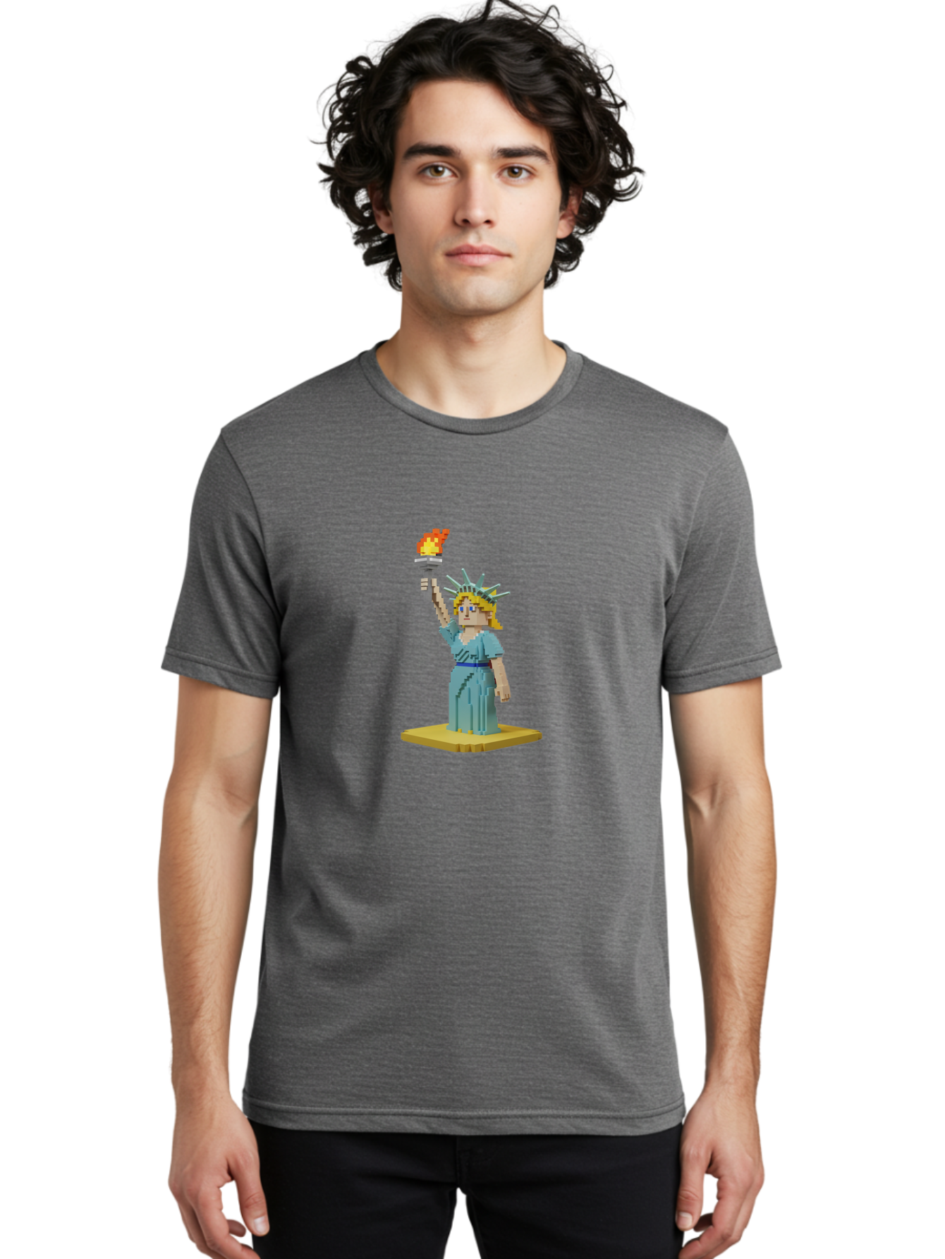 Statue-Of-Liberty Men'S Graphic Tee, 100% Cotton, Comfortable Casual Summer Wear, Machine Washable, Statue Of Liberty, Liberty Statue, Lady Liberty, Iconic Landmark, Freedom Symbol, American Icon, New York Harbor, Torch Held High, Pixel Art, Bad712