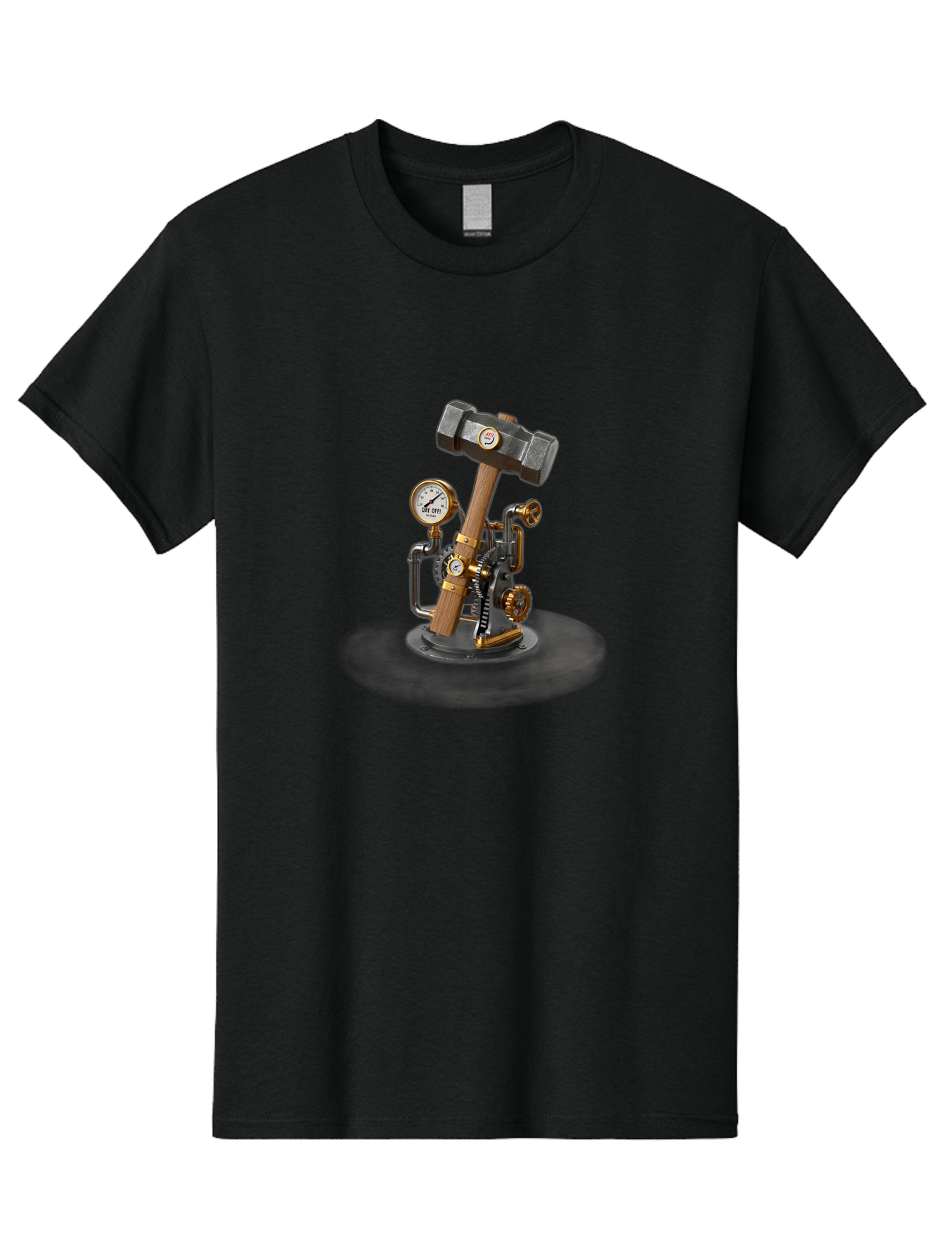 Steampunk-Device-With-Hammer Men'S Graphic Tee, 100% Cotton, Comfortable Casual Summer Wear, Machine Washable, Steampunk, Industrial Design, Mechanical Art, Clockwork Mechanism, Hammers, Pressure Gauge, Metallic Details, Vintage Machinery Bad713