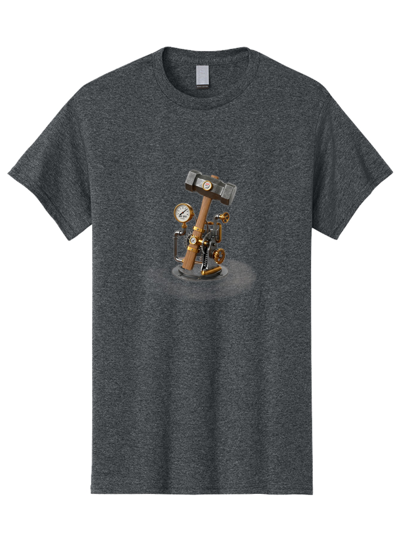 Steampunk-Device-With-Hammer Men'S Graphic Tee, 100% Cotton, Comfortable Casual Summer Wear, Machine Washable, Steampunk, Industrial Design, Mechanical Art, Clockwork Mechanism, Hammers, Pressure Gauge, Metallic Details, Vintage Machinery Bad713