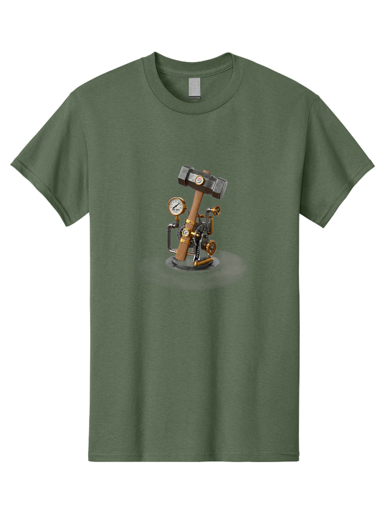 Steampunk-Device-With-Hammer Men'S Graphic Tee, 100% Cotton, Comfortable Casual Summer Wear, Machine Washable, Steampunk, Industrial Design, Mechanical Art, Clockwork Mechanism, Hammers, Pressure Gauge, Metallic Details, Vintage Machinery Bad713