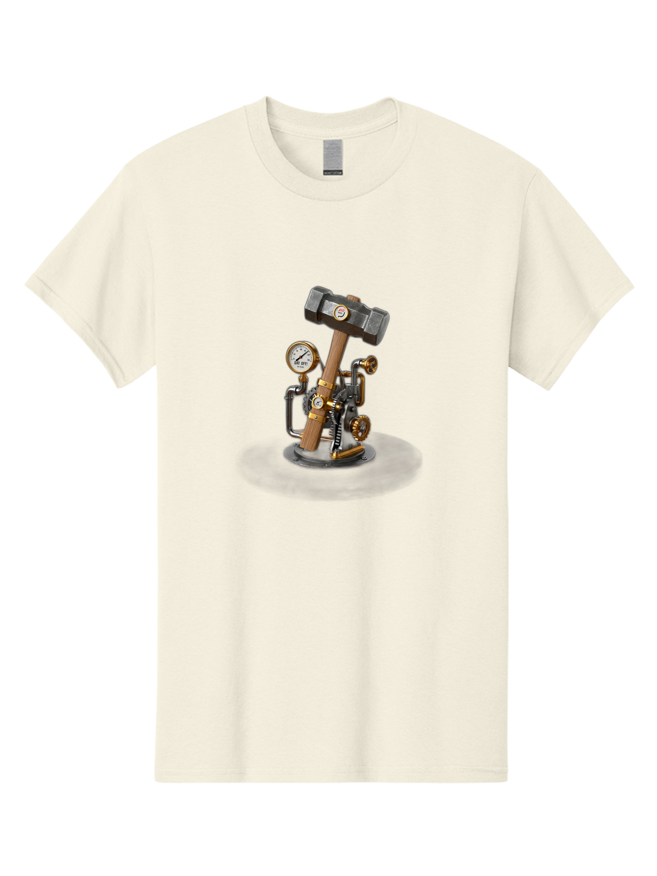 Steampunk-Device-With-Hammer Men'S Graphic Tee, 100% Cotton, Comfortable Casual Summer Wear, Machine Washable, Steampunk, Industrial Design, Mechanical Art, Clockwork Mechanism, Hammers, Pressure Gauge, Metallic Details, Vintage Machinery Bad713
