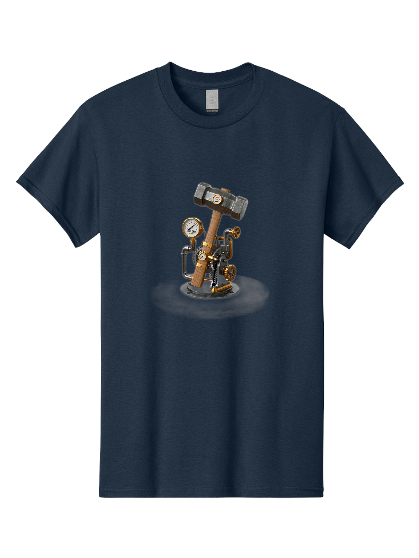 Steampunk-Device-With-Hammer Men'S Graphic Tee, 100% Cotton, Comfortable Casual Summer Wear, Machine Washable, Steampunk, Industrial Design, Mechanical Art, Clockwork Mechanism, Hammers, Pressure Gauge, Metallic Details, Vintage Machinery Bad713