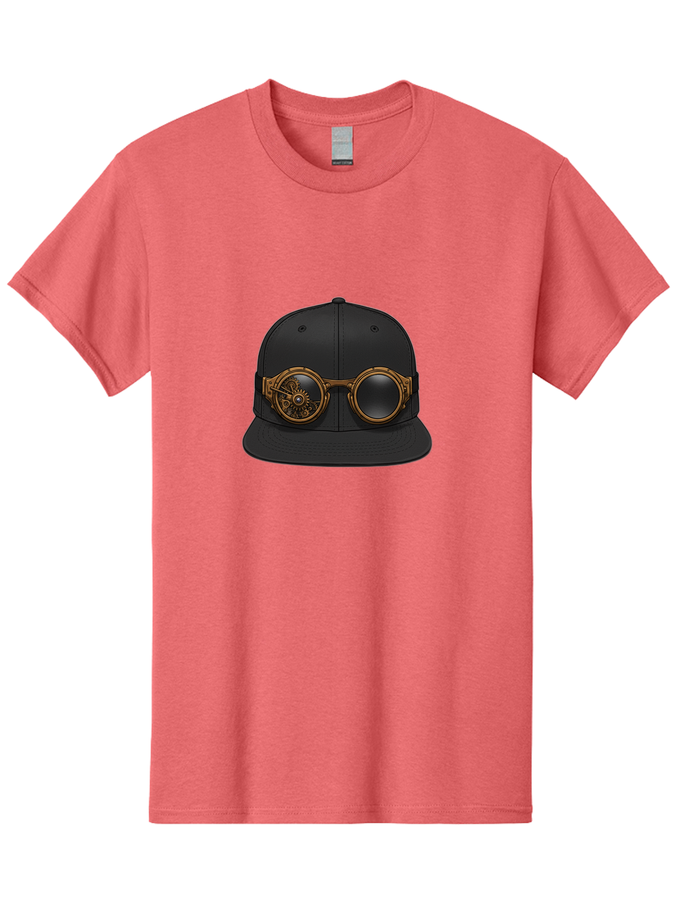 Steampunk-Goggles-Cap Men'S Graphic Tee, 100% Cotton, Comfortable Casual Summer Wear, Machine Washable, Steampunk Goggles On Cap, Steampunk Fashion, Goggles Accessory, Black Baseball Cap, Steampunk Style, Vintage Eyewear, Bad714