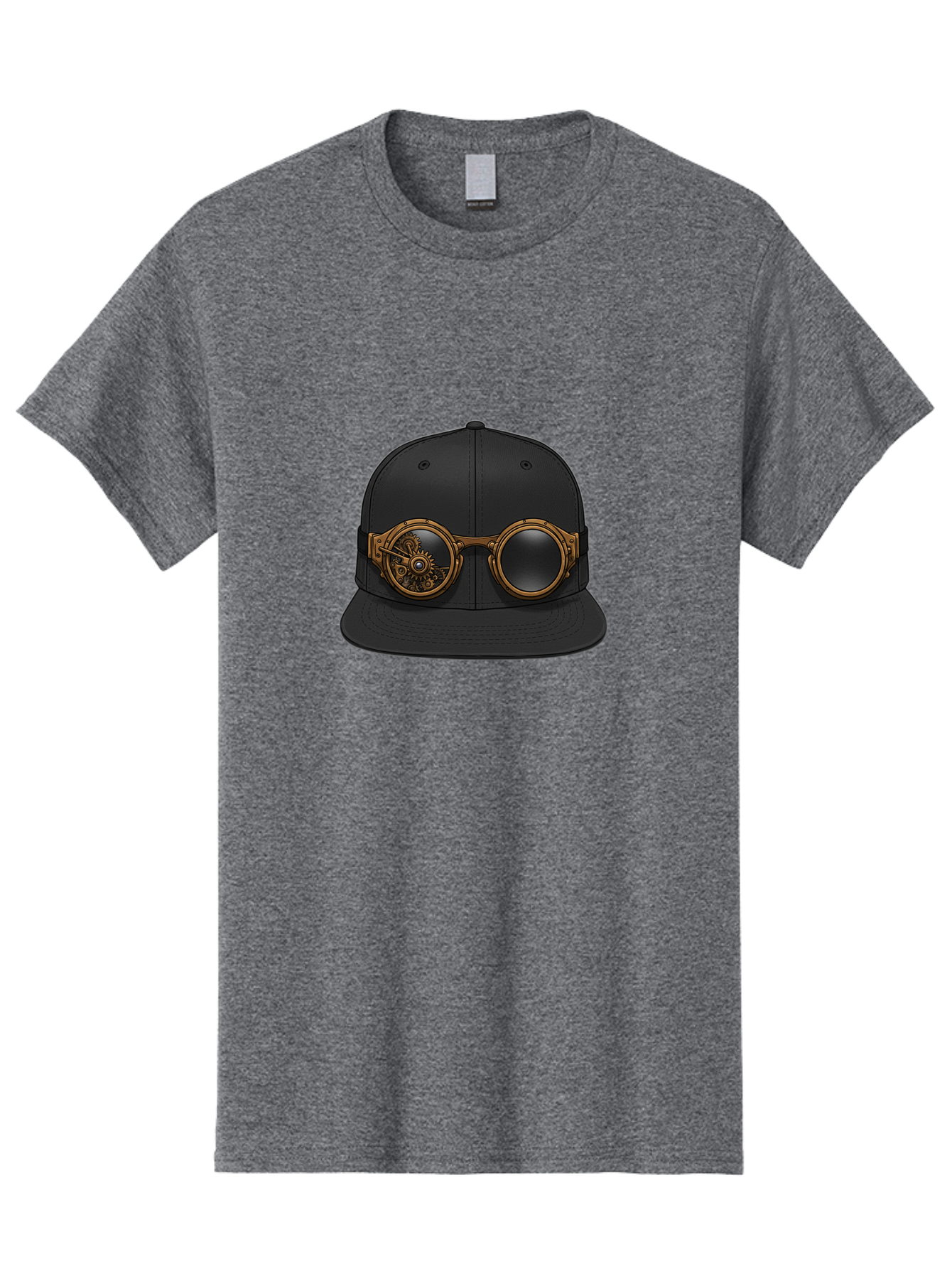 Steampunk-Goggles-Cap Men'S Graphic Tee, 100% Cotton, Comfortable Casual Summer Wear, Machine Washable, Steampunk Goggles On Cap, Steampunk Fashion, Goggles Accessory, Black Baseball Cap, Steampunk Style, Vintage Eyewear, Bad714
