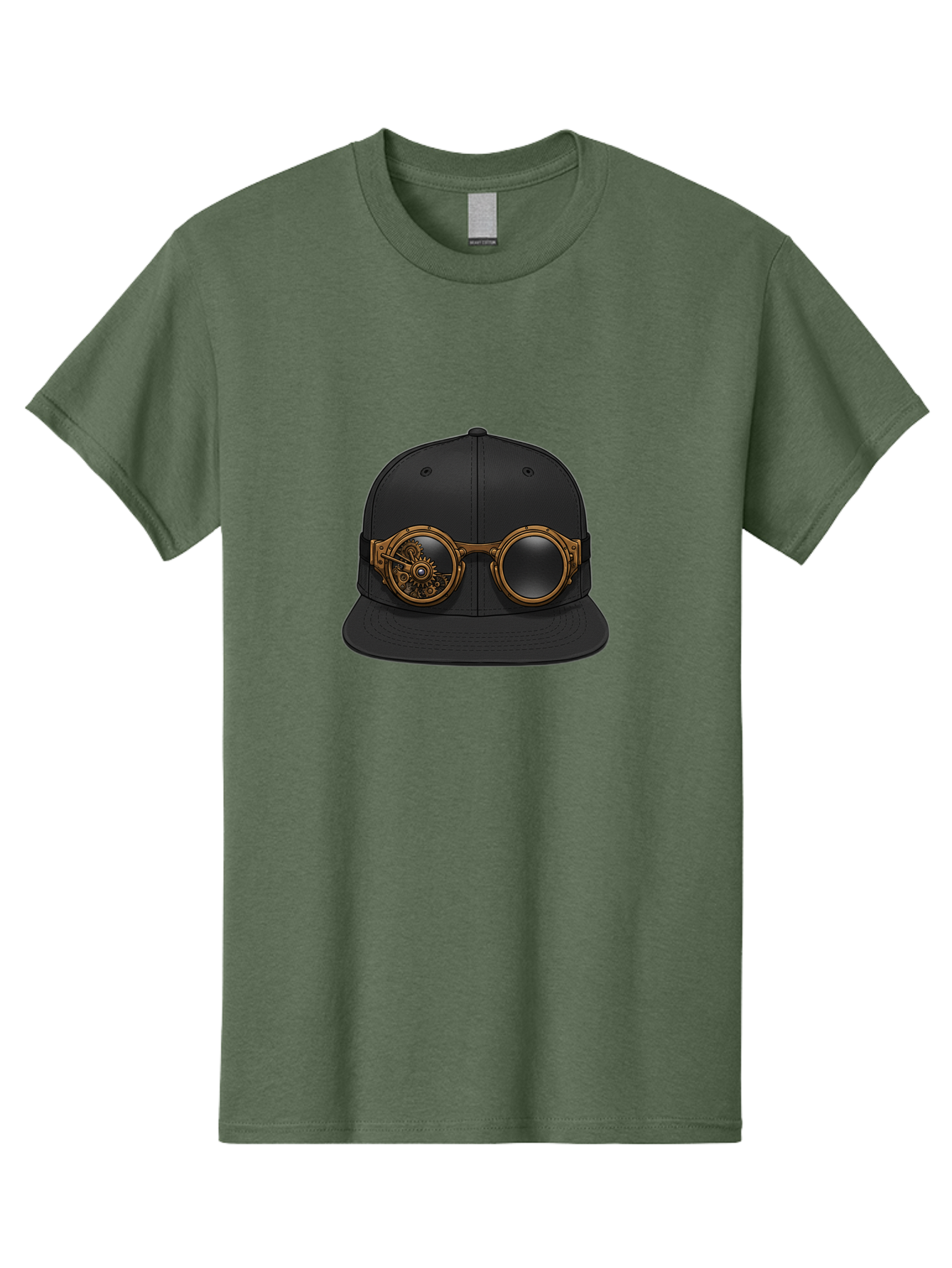 Steampunk-Goggles-Cap Men'S Graphic Tee, 100% Cotton, Comfortable Casual Summer Wear, Machine Washable, Steampunk Goggles On Cap, Steampunk Fashion, Goggles Accessory, Black Baseball Cap, Steampunk Style, Vintage Eyewear, Bad714