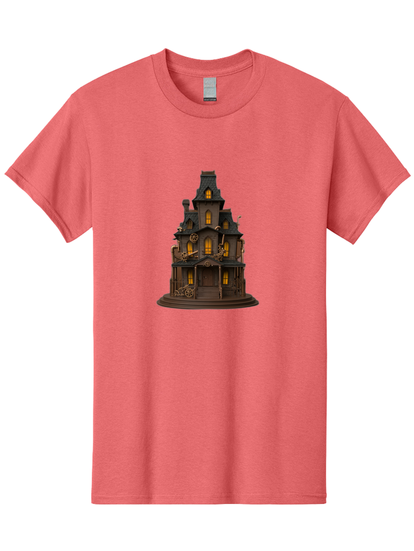 Steampunk-House Men'S Graphic Tee, 100% Cotton, Comfortable Casual Summer Wear, Machine Washable, Steampunk House, Victorian Architecture, Intricate Details, Gothic Style, Industrial Elements, Copper Accents, Mysterious Ambiance, Bad715