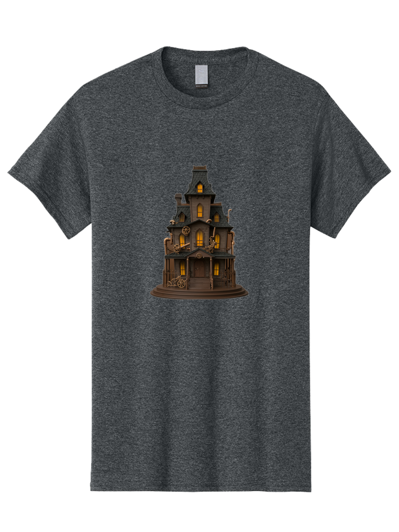 Steampunk-House Men'S Graphic Tee, 100% Cotton, Comfortable Casual Summer Wear, Machine Washable, Steampunk House, Victorian Architecture, Intricate Details, Gothic Style, Industrial Elements, Copper Accents, Mysterious Ambiance, Bad715