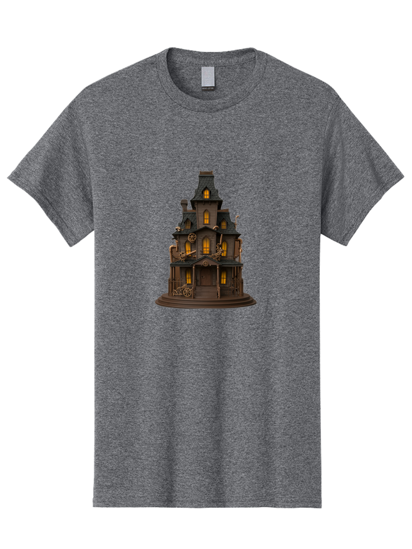 Steampunk-House Men'S Graphic Tee, 100% Cotton, Comfortable Casual Summer Wear, Machine Washable, Steampunk House, Victorian Architecture, Intricate Details, Gothic Style, Industrial Elements, Copper Accents, Mysterious Ambiance, Bad715