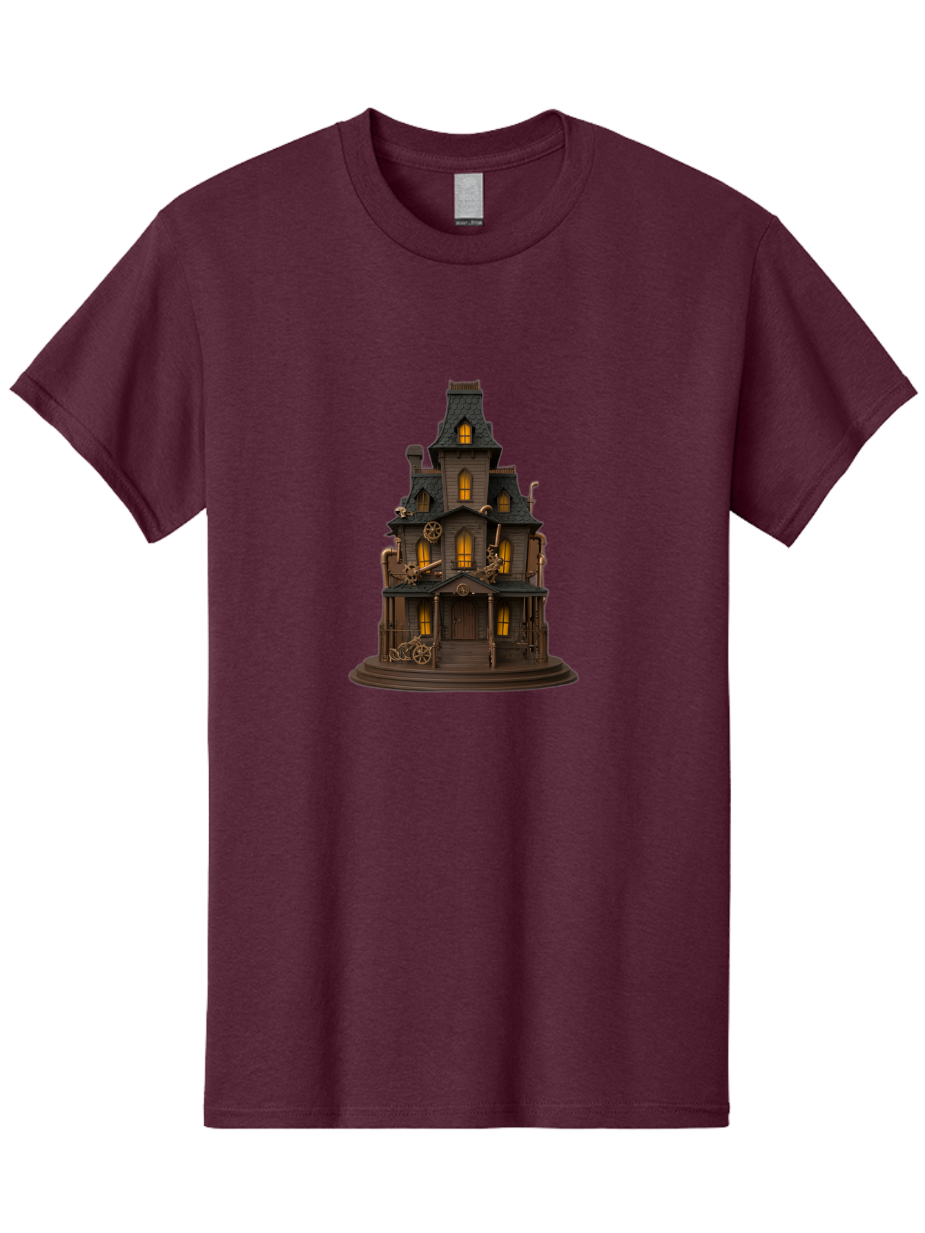 Steampunk-House Men'S Graphic Tee, 100% Cotton, Comfortable Casual Summer Wear, Machine Washable, Steampunk House, Victorian Architecture, Intricate Details, Gothic Style, Industrial Elements, Copper Accents, Mysterious Ambiance, Bad715