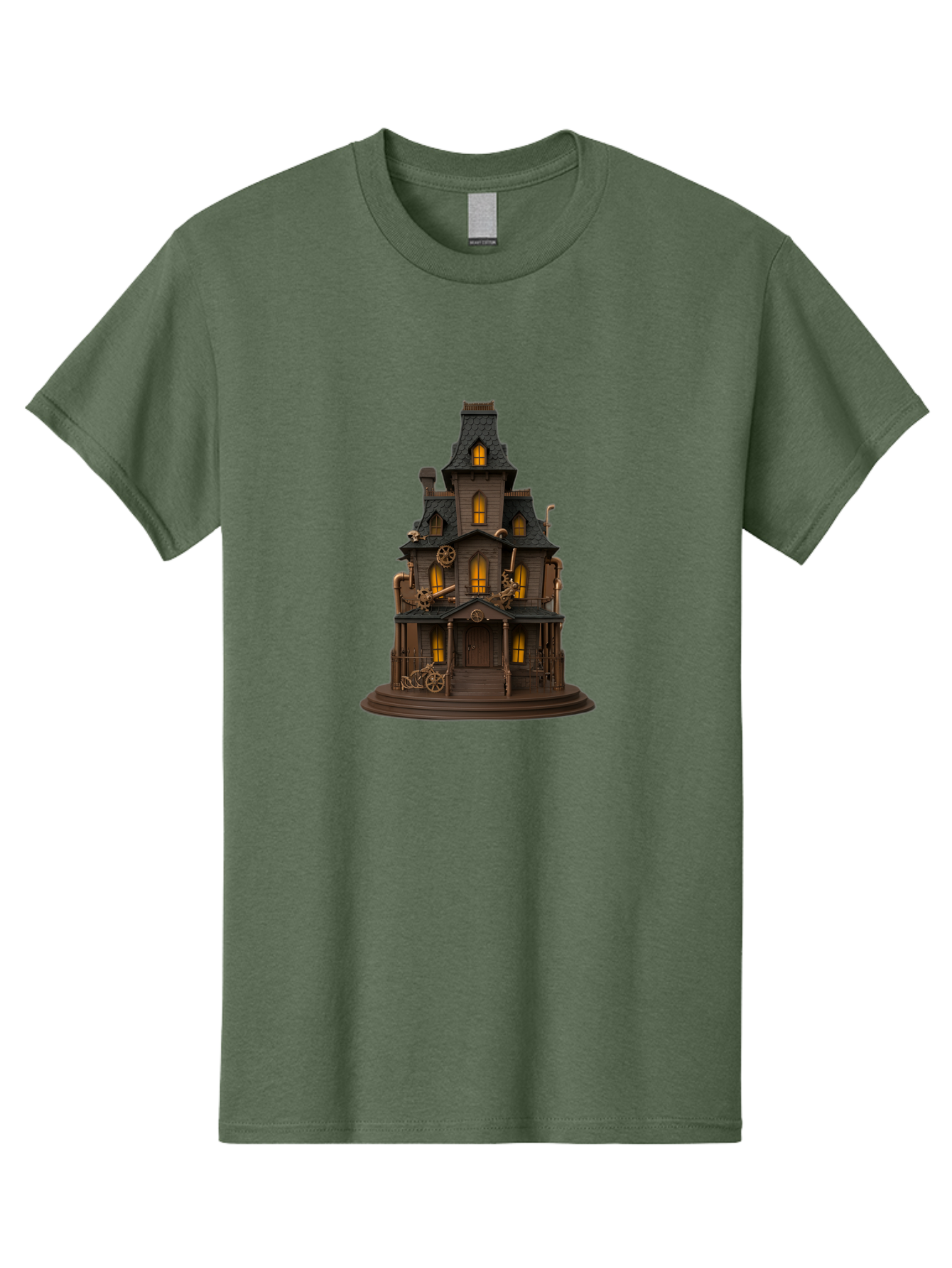 Steampunk-House Men'S Graphic Tee, 100% Cotton, Comfortable Casual Summer Wear, Machine Washable, Steampunk House, Victorian Architecture, Intricate Details, Gothic Style, Industrial Elements, Copper Accents, Mysterious Ambiance, Bad715
