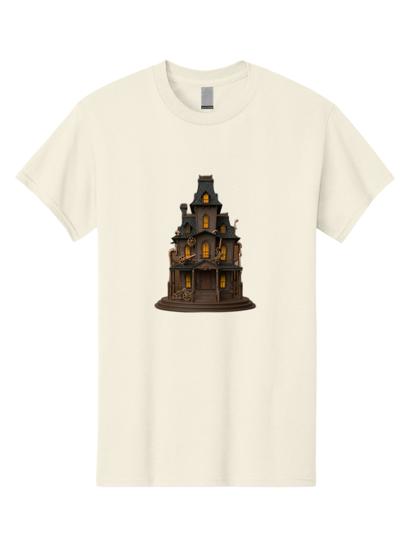 Steampunk-House Men'S Graphic Tee, 100% Cotton, Comfortable Casual Summer Wear, Machine Washable, Steampunk House, Victorian Architecture, Intricate Details, Gothic Style, Industrial Elements, Copper Accents, Mysterious Ambiance, Bad715