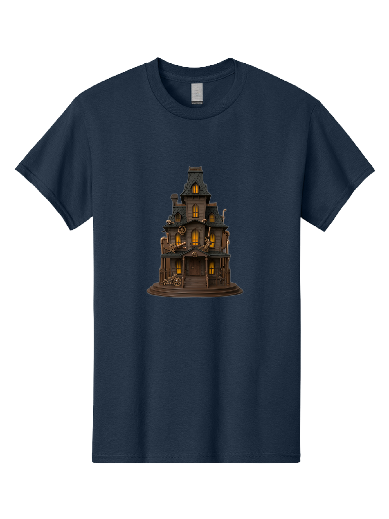 Steampunk-House Men'S Graphic Tee, 100% Cotton, Comfortable Casual Summer Wear, Machine Washable, Steampunk House, Victorian Architecture, Intricate Details, Gothic Style, Industrial Elements, Copper Accents, Mysterious Ambiance, Bad715