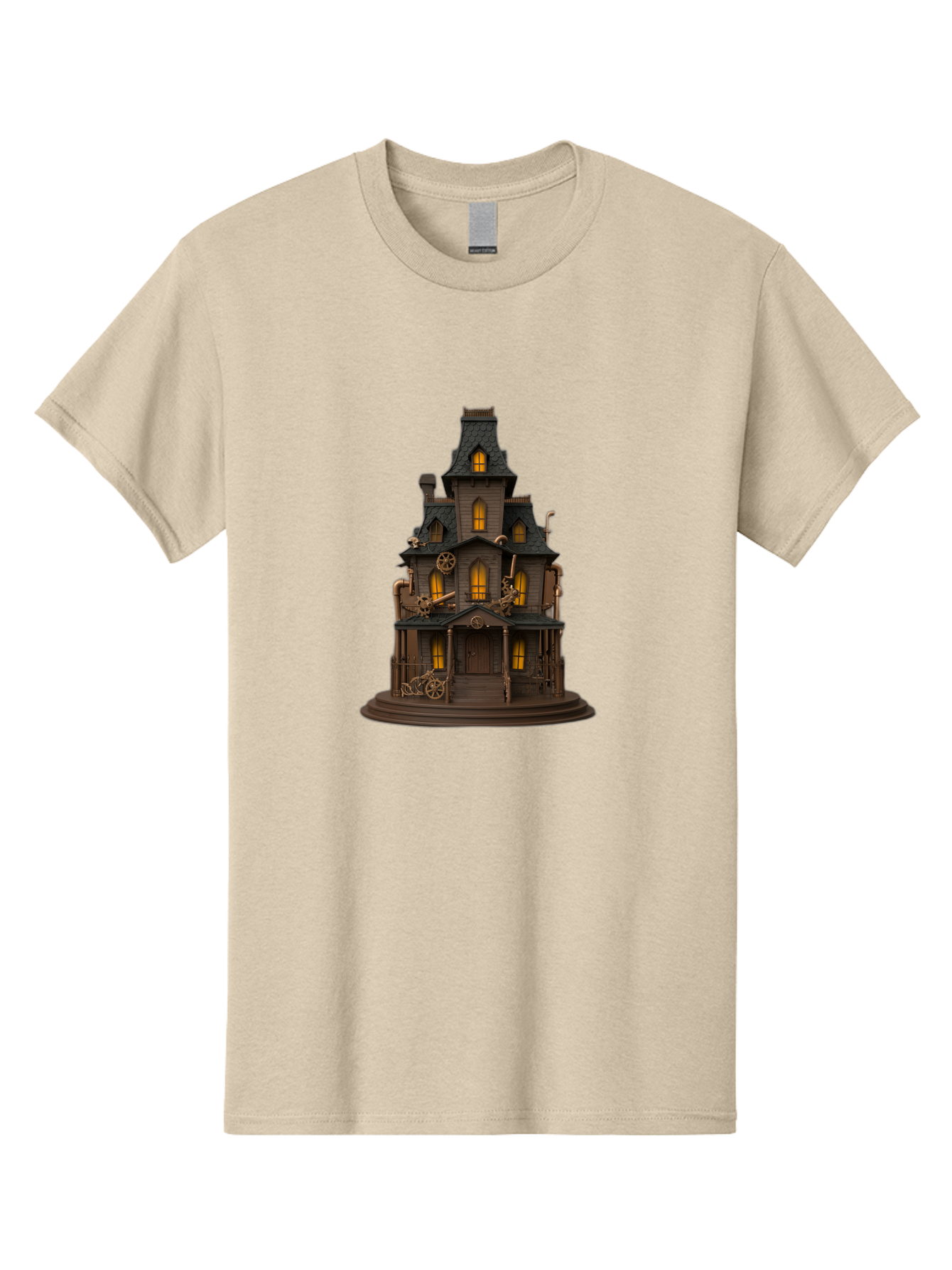Steampunk-House Men'S Graphic Tee, 100% Cotton, Comfortable Casual Summer Wear, Machine Washable, Steampunk House, Victorian Architecture, Intricate Details, Gothic Style, Industrial Elements, Copper Accents, Mysterious Ambiance, Bad715