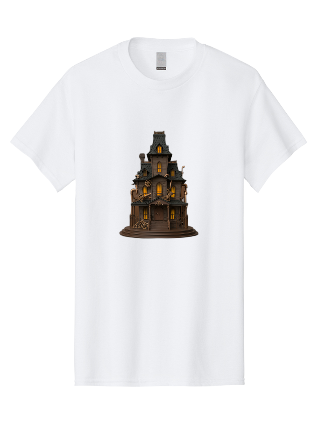 Steampunk-House Men'S Graphic Tee, 100% Cotton, Comfortable Casual Summer Wear, Machine Washable, Steampunk House, Victorian Architecture, Intricate Details, Gothic Style, Industrial Elements, Copper Accents, Mysterious Ambiance, Bad715
