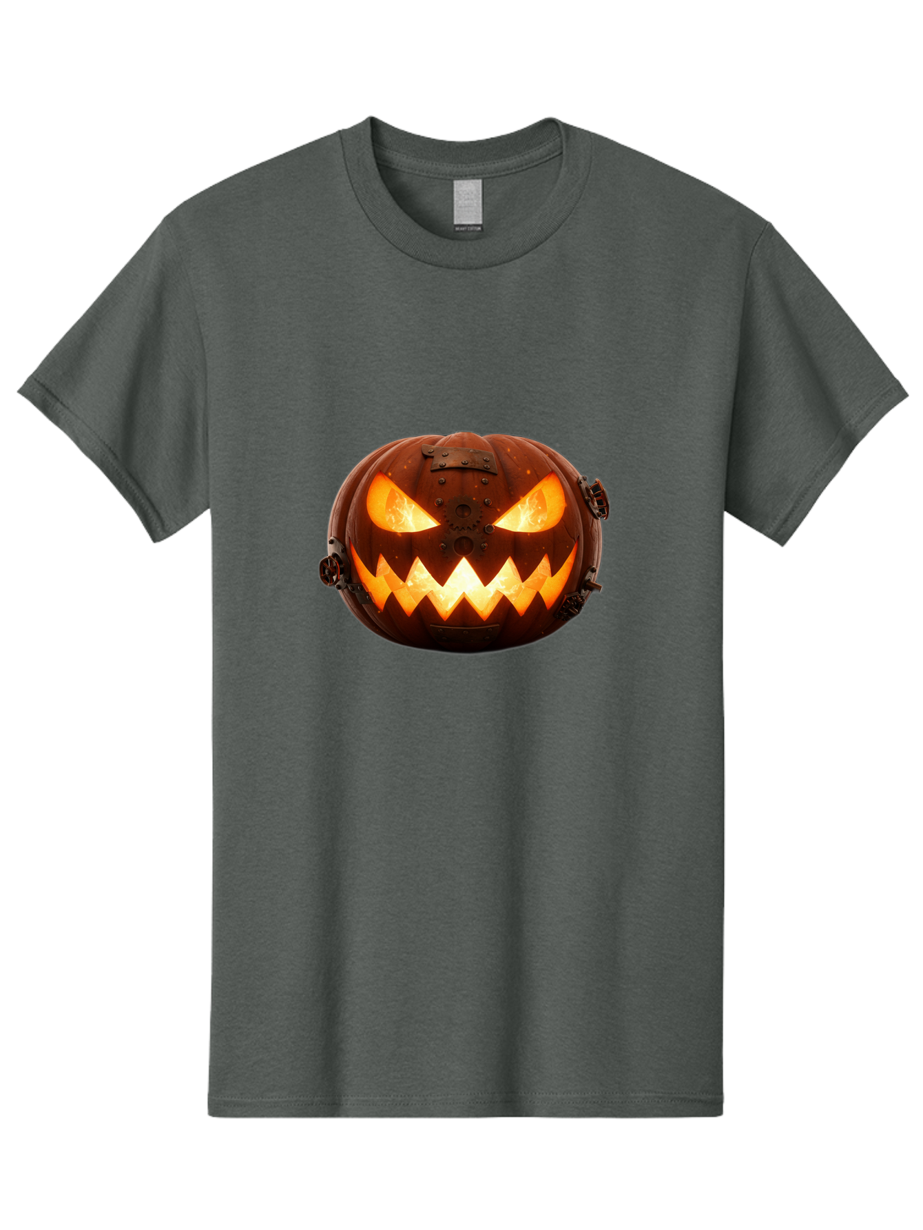 Steampunk-Jack-O-Lantern Men'S Graphic Tee, 100% Cotton, Comfortable Casual Summer Wear, Machine Washable, Halloween Pumpkin, Steampunk Design, Carved Jack-O-Lantern, Glowing Eyes, Metal Accents, Creepy Smile, Orange Glow, Spooky Decor, Bad716