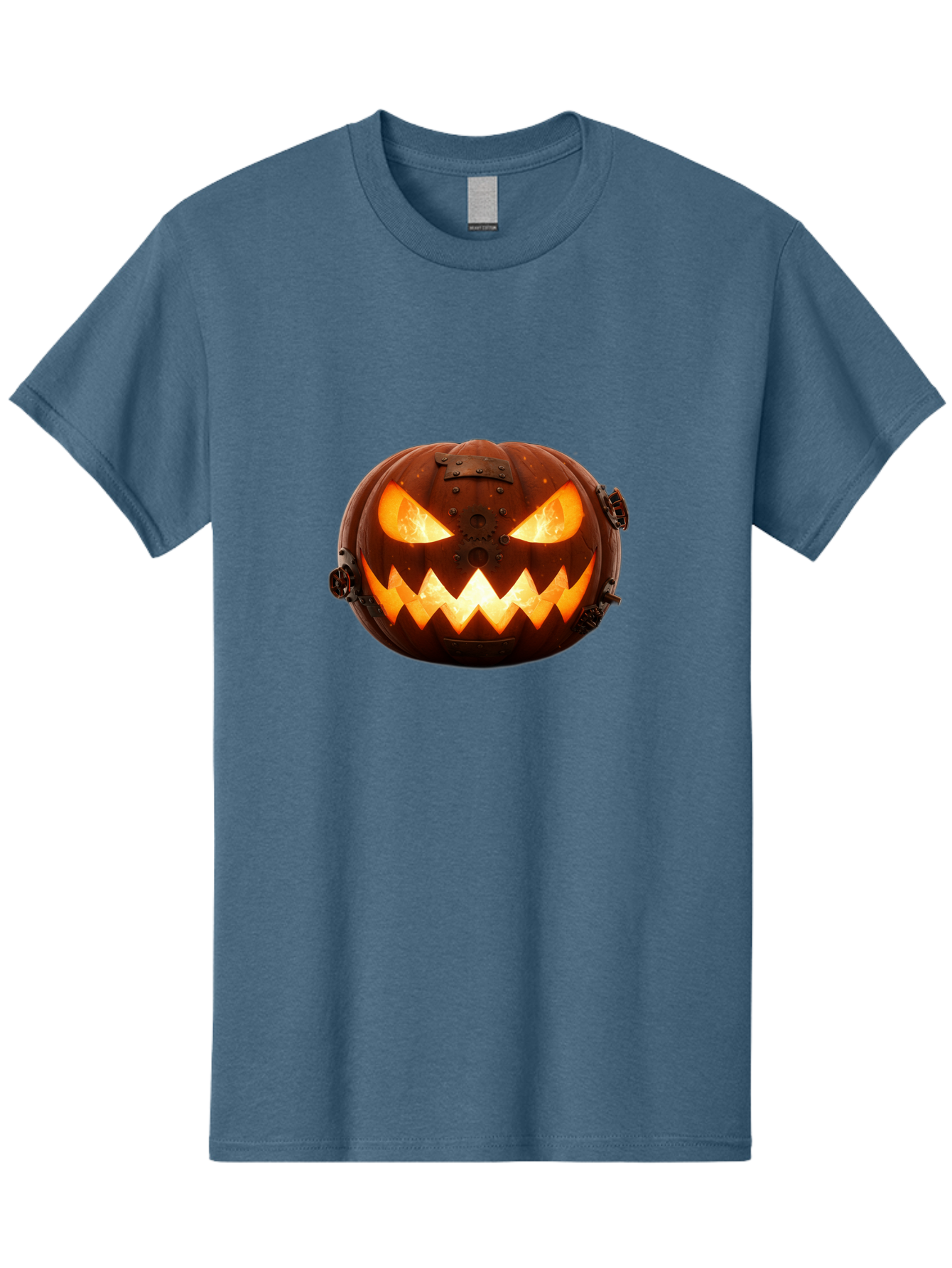 Steampunk-Jack-O-Lantern Men'S Graphic Tee, 100% Cotton, Comfortable Casual Summer Wear, Machine Washable, Halloween Pumpkin, Steampunk Design, Carved Jack-O-Lantern, Glowing Eyes, Metal Accents, Creepy Smile, Orange Glow, Spooky Decor, Bad716