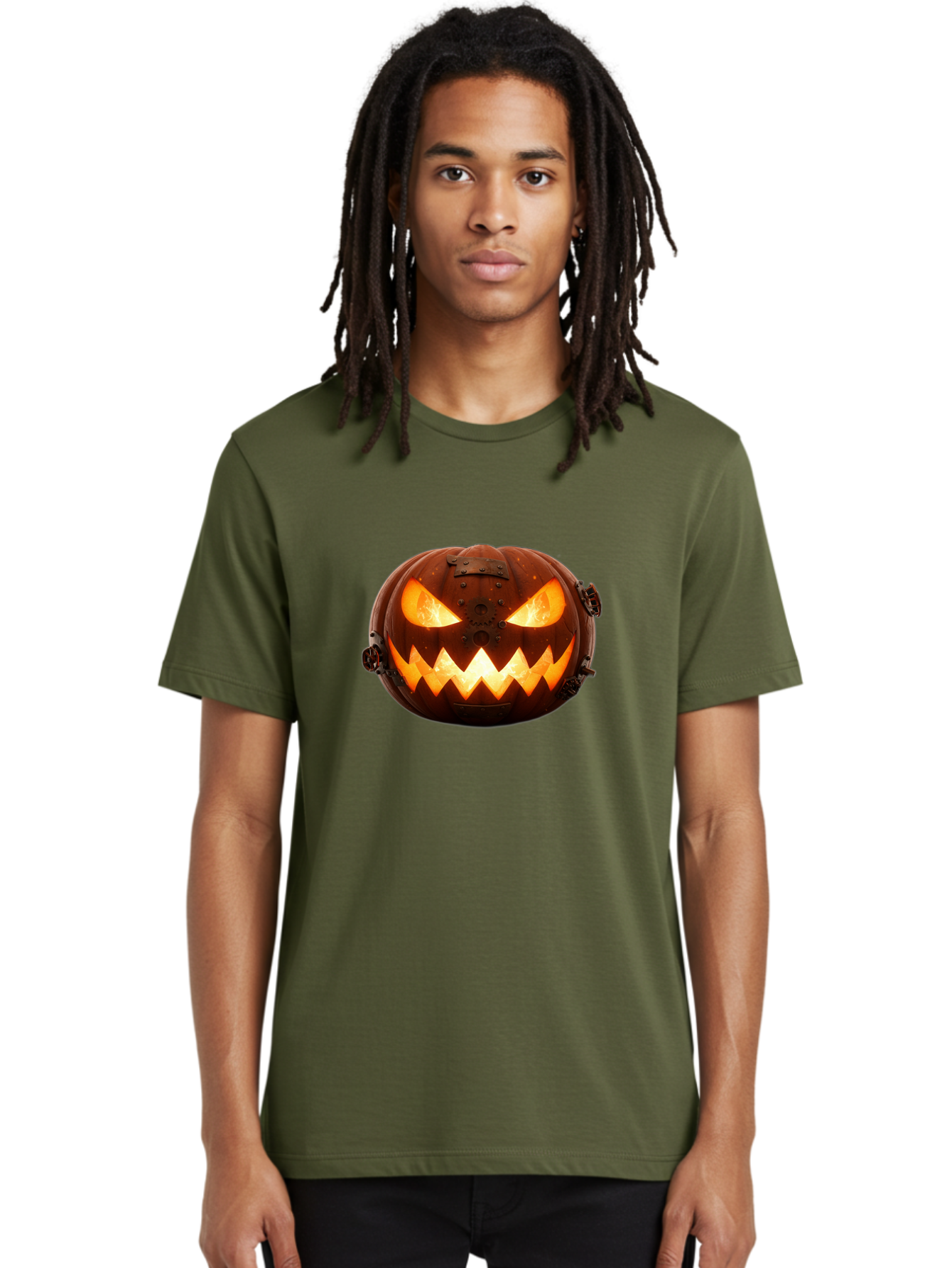 Steampunk-Jack-O-Lantern Men'S Graphic Tee, 100% Cotton, Comfortable Casual Summer Wear, Machine Washable, Halloween Pumpkin, Steampunk Design, Carved Jack-O-Lantern, Glowing Eyes, Metal Accents, Creepy Smile, Orange Glow, Spooky Decor, Bad716