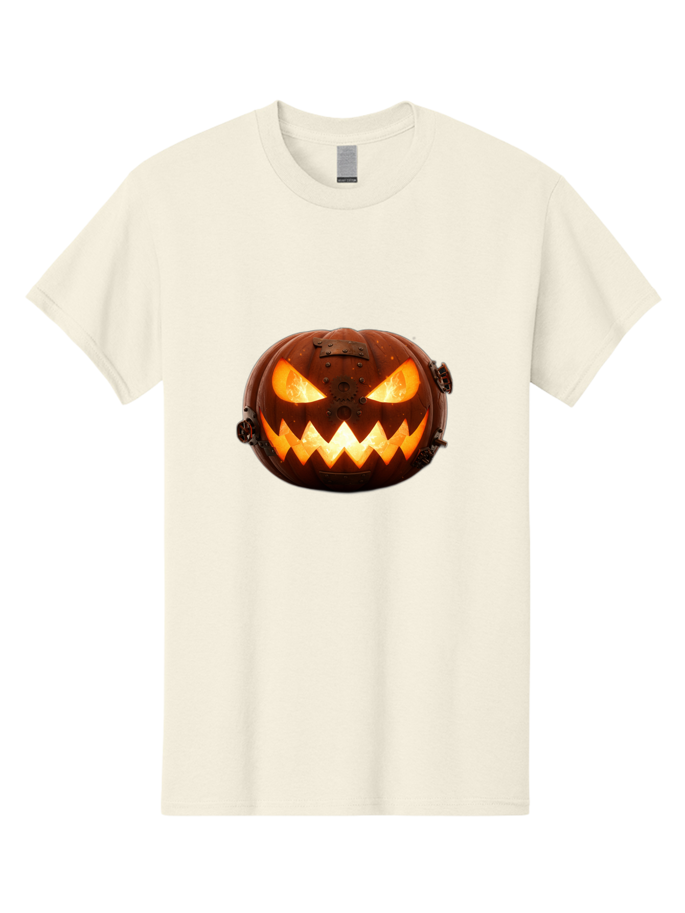 Steampunk-Jack-O-Lantern Men'S Graphic Tee, 100% Cotton, Comfortable Casual Summer Wear, Machine Washable, Halloween Pumpkin, Steampunk Design, Carved Jack-O-Lantern, Glowing Eyes, Metal Accents, Creepy Smile, Orange Glow, Spooky Decor, Bad716