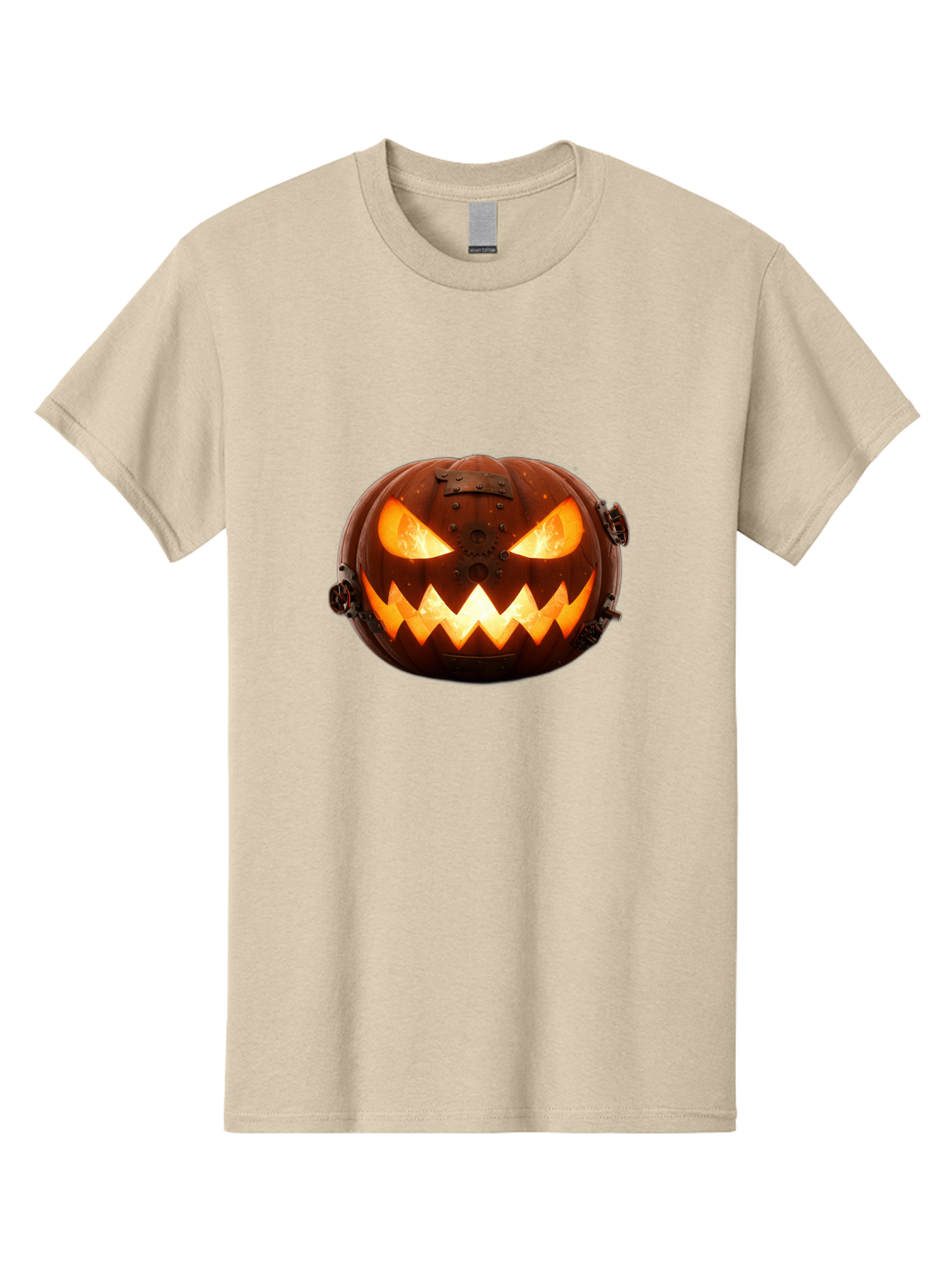 Steampunk-Jack-O-Lantern Men'S Graphic Tee, 100% Cotton, Comfortable Casual Summer Wear, Machine Washable, Halloween Pumpkin, Steampunk Design, Carved Jack-O-Lantern, Glowing Eyes, Metal Accents, Creepy Smile, Orange Glow, Spooky Decor, Bad716