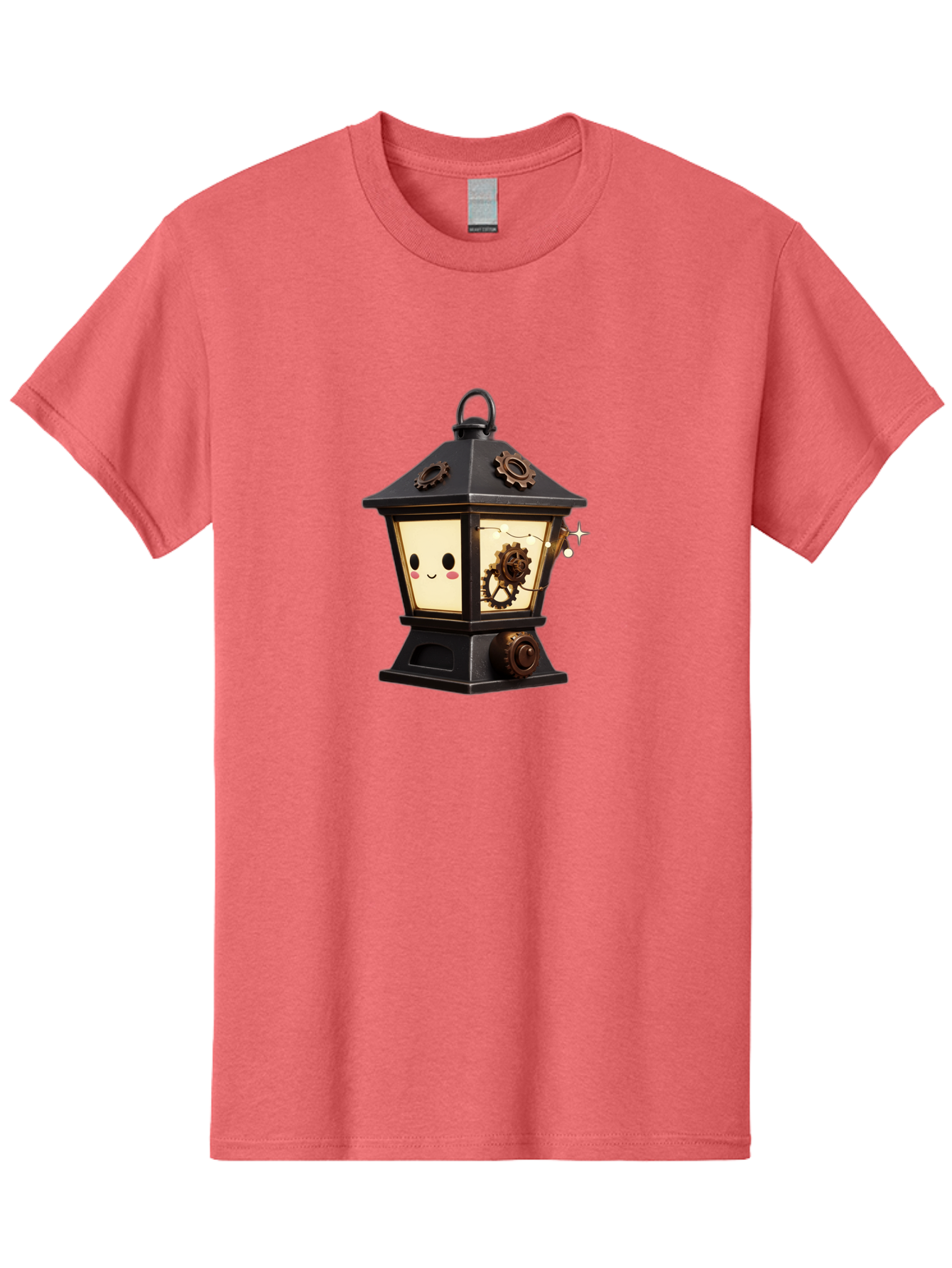 Steampunk-Lantern Men'S Graphic Tee, 100% Cotton, Comfortable Casual Summer Wear, Machine Washable, Steampunk Lantern, Intricate Gears, Whimsical Design, Steampunk Art, Fantasy Lighting, Unique Decor, Imaginative Creation, Mechanical Elements, Bad717