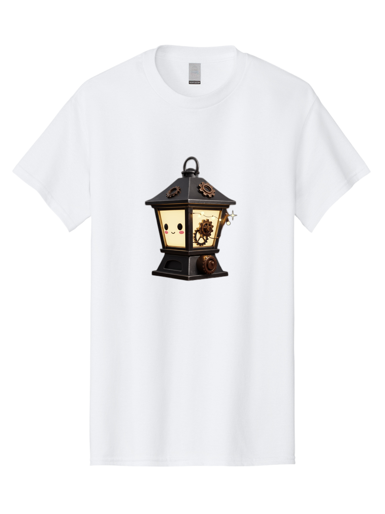 Steampunk-Lantern Men'S Graphic Tee, 100% Cotton, Comfortable Casual Summer Wear, Machine Washable, Steampunk Lantern, Intricate Gears, Whimsical Design, Steampunk Art, Fantasy Lighting, Unique Decor, Imaginative Creation, Mechanical Elements, Bad717