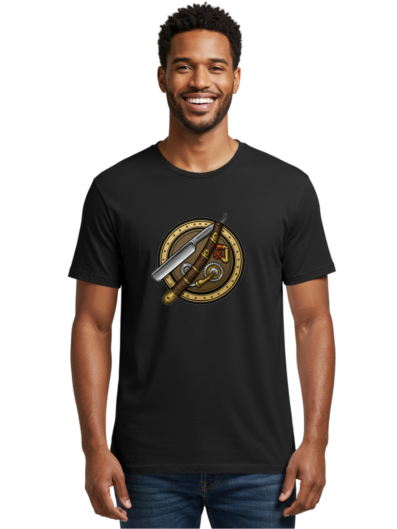 Steampunk-Pliers-And-Knife Men'S Graphic Tee, 100% Cotton, Comfortable Casual Summer Wear, Machine Washable, Steampunk-Themed, Vintage, Retro, Sci-Fi, Fantasy, Gear, Machinery, Industrial Design, Fantasy Art, Steampunk Style, Unique Bad718