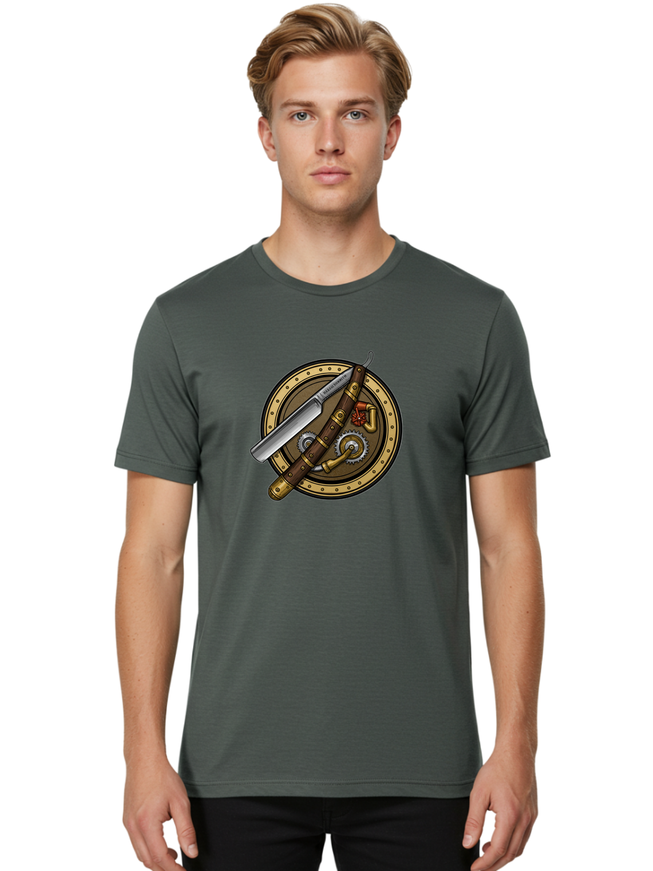 Steampunk-Pliers-And-Knife Men'S Graphic Tee, 100% Cotton, Comfortable Casual Summer Wear, Machine Washable, Steampunk-Themed, Vintage, Retro, Sci-Fi, Fantasy, Gear, Machinery, Industrial Design, Fantasy Art, Steampunk Style, Unique Bad718