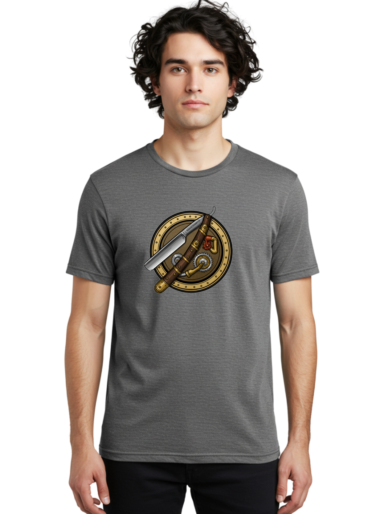 Steampunk-Pliers-And-Knife Men'S Graphic Tee, 100% Cotton, Comfortable Casual Summer Wear, Machine Washable, Steampunk-Themed, Vintage, Retro, Sci-Fi, Fantasy, Gear, Machinery, Industrial Design, Fantasy Art, Steampunk Style, Unique Bad718