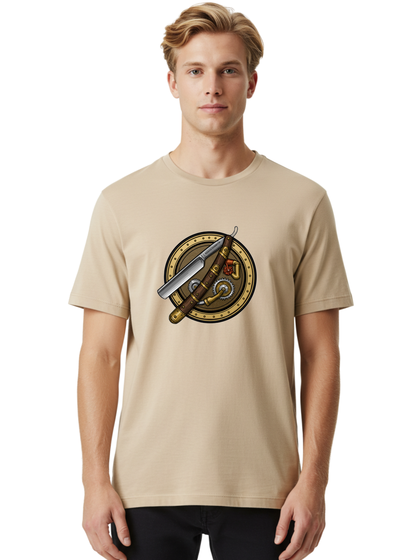 Steampunk-Pliers-And-Knife Men'S Graphic Tee, 100% Cotton, Comfortable Casual Summer Wear, Machine Washable, Steampunk-Themed, Vintage, Retro, Sci-Fi, Fantasy, Gear, Machinery, Industrial Design, Fantasy Art, Steampunk Style, Unique Bad718