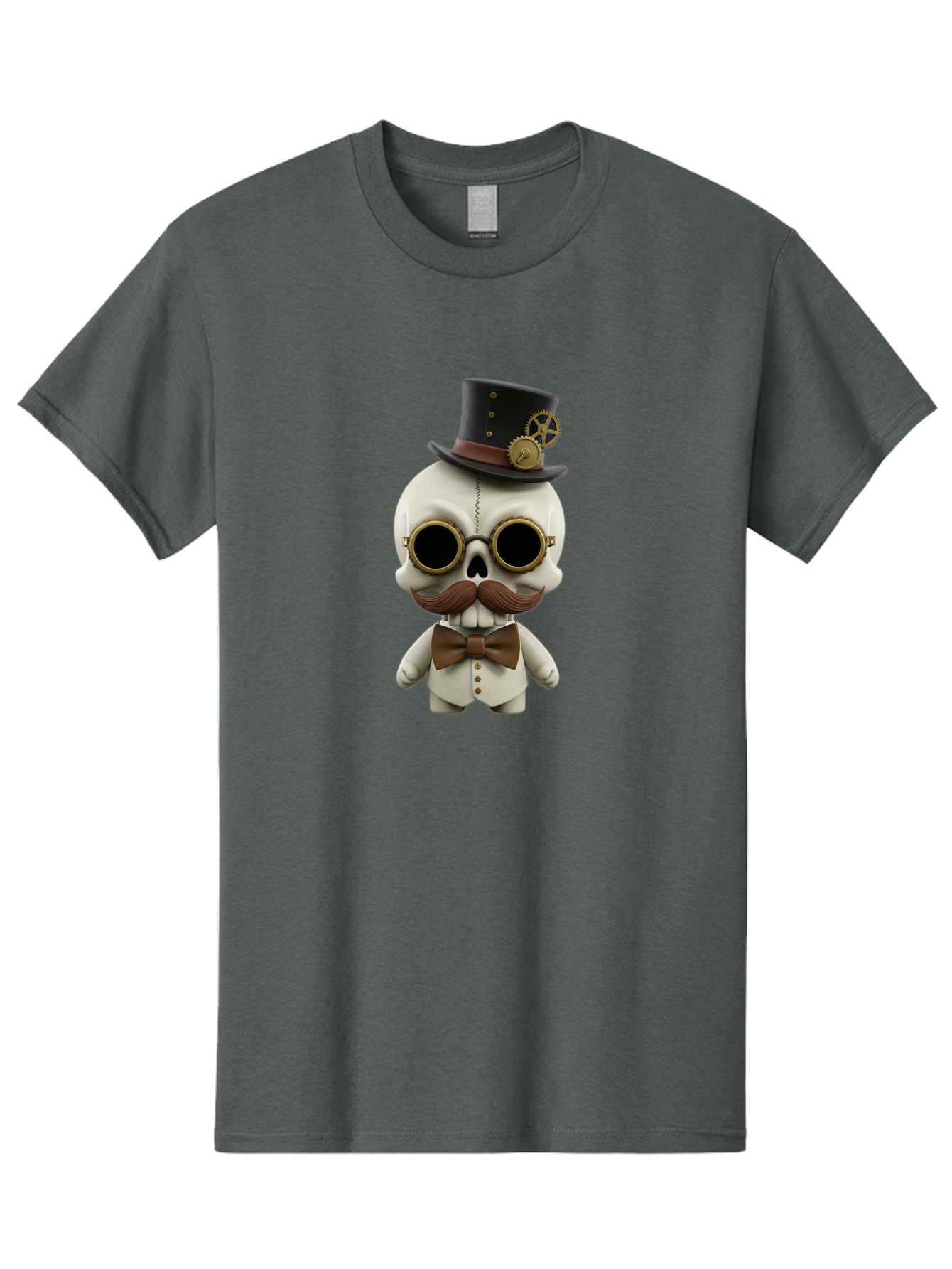 Steampunk-Skeleton Men'S Graphic Tee, 100% Cotton, Comfortable Casual Summer Wear, Machine Washable, Steampunk Skull, Skeleton Character, Vintage Goggles, Top Hat, Bow Tie, Mechanical Gear, Steampunk Style, Gothic Fashion, Unique Accessory, Bad719