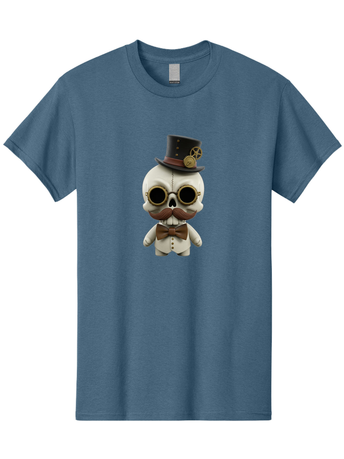 Steampunk-Skeleton Men'S Graphic Tee, 100% Cotton, Comfortable Casual Summer Wear, Machine Washable, Steampunk Skull, Skeleton Character, Vintage Goggles, Top Hat, Bow Tie, Mechanical Gear, Steampunk Style, Gothic Fashion, Unique Accessory, Bad719