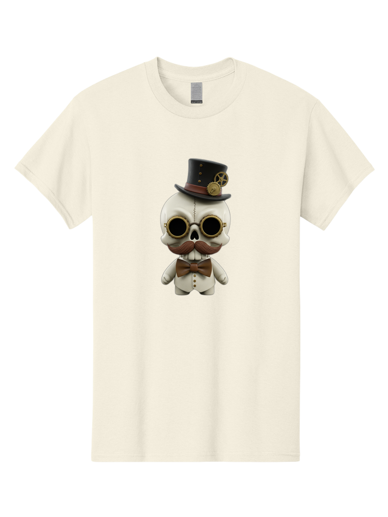 Steampunk-Skeleton Men'S Graphic Tee, 100% Cotton, Comfortable Casual Summer Wear, Machine Washable, Steampunk Skull, Skeleton Character, Vintage Goggles, Top Hat, Bow Tie, Mechanical Gear, Steampunk Style, Gothic Fashion, Unique Accessory, Bad719
