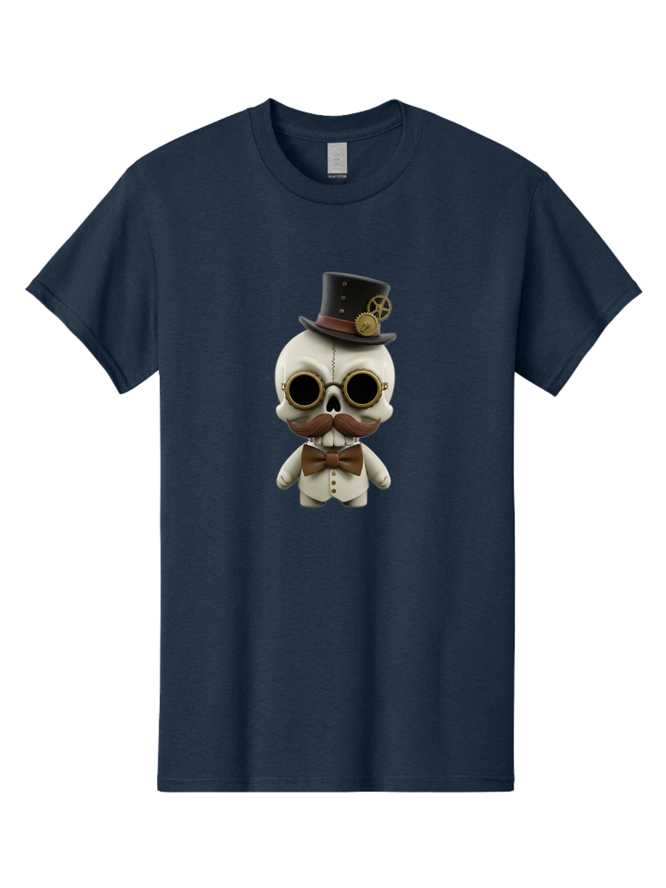 Steampunk-Skeleton Men'S Graphic Tee, 100% Cotton, Comfortable Casual Summer Wear, Machine Washable, Steampunk Skull, Skeleton Character, Vintage Goggles, Top Hat, Bow Tie, Mechanical Gear, Steampunk Style, Gothic Fashion, Unique Accessory, Bad719