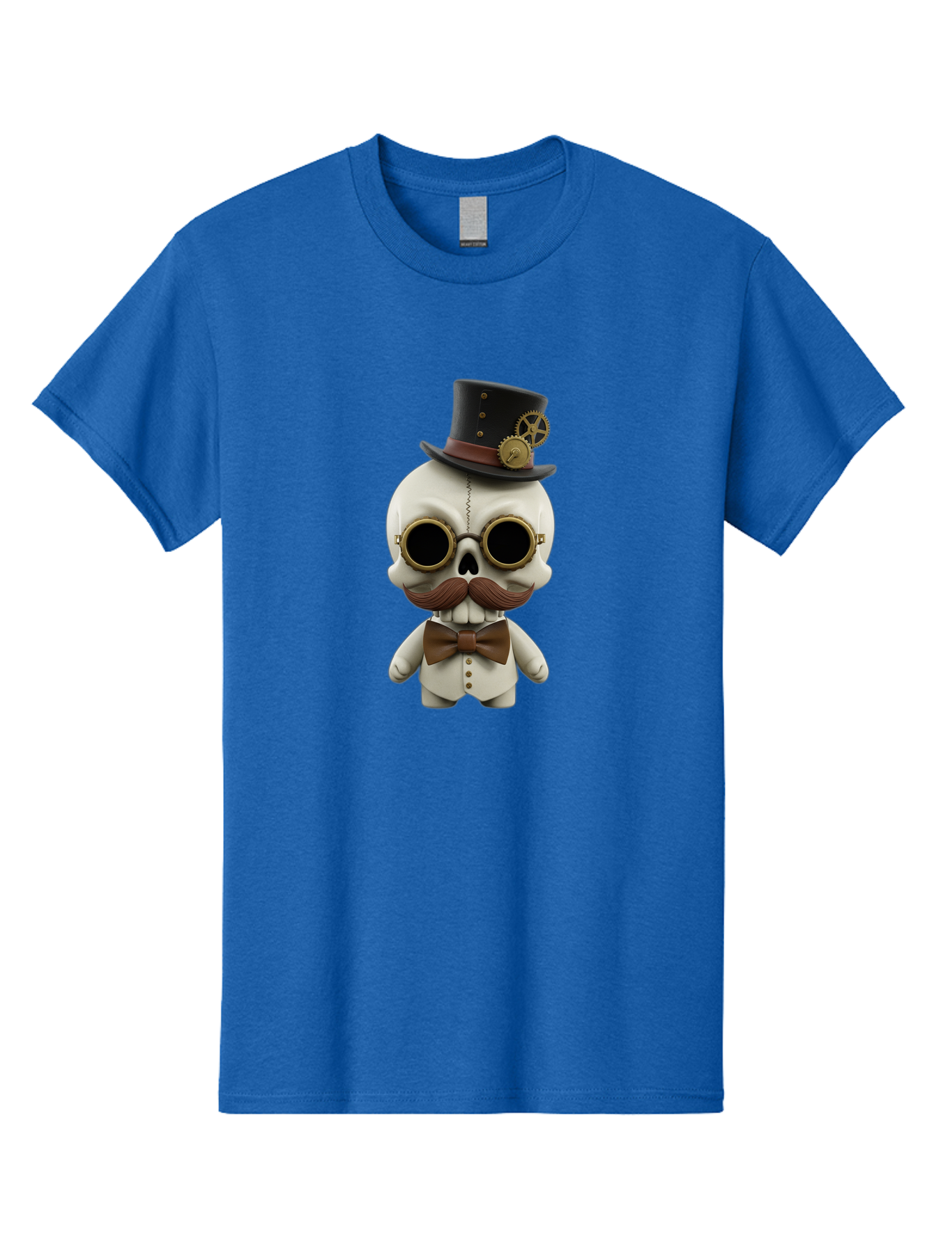 Steampunk-Skeleton Men'S Graphic Tee, 100% Cotton, Comfortable Casual Summer Wear, Machine Washable, Steampunk Skull, Skeleton Character, Vintage Goggles, Top Hat, Bow Tie, Mechanical Gear, Steampunk Style, Gothic Fashion, Unique Accessory, Bad719