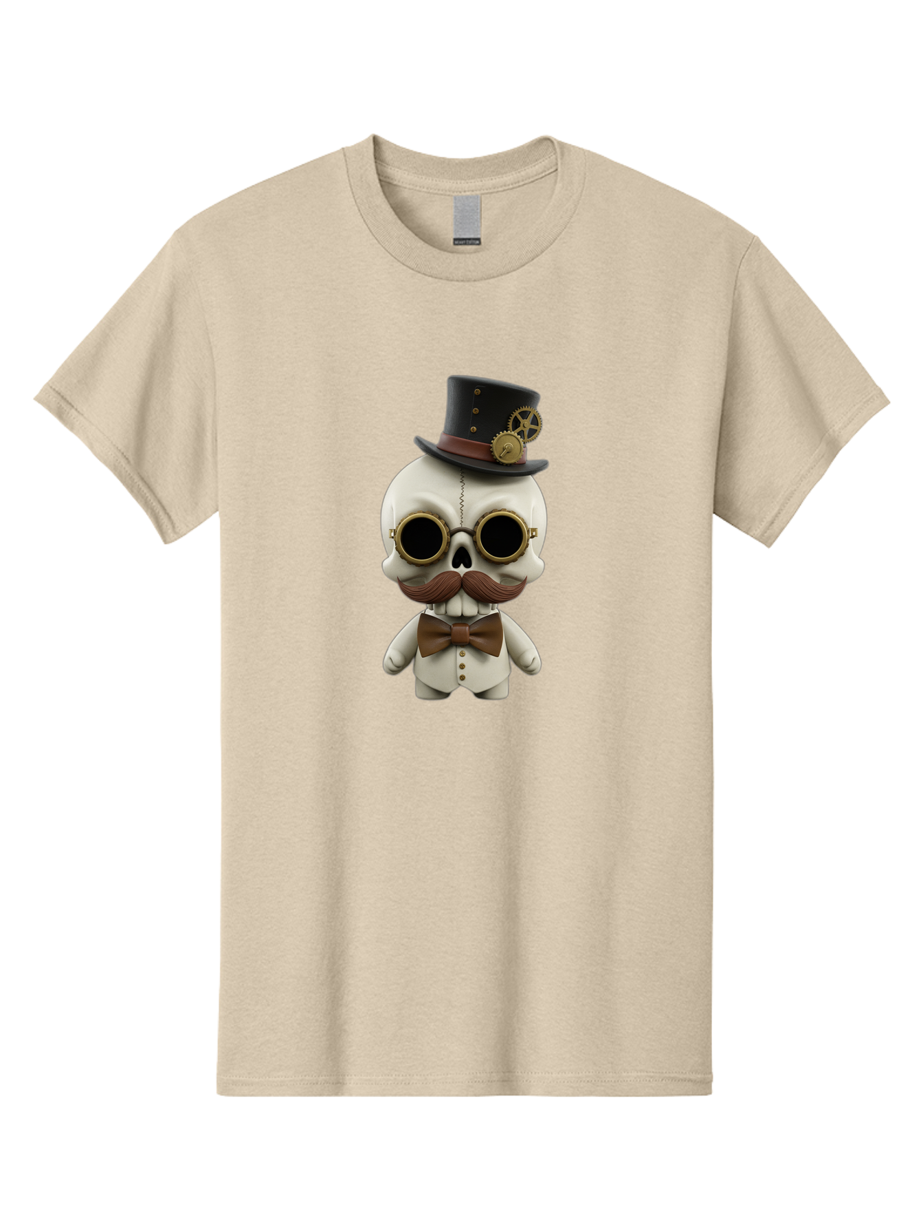 Steampunk-Skeleton Men'S Graphic Tee, 100% Cotton, Comfortable Casual Summer Wear, Machine Washable, Steampunk Skull, Skeleton Character, Vintage Goggles, Top Hat, Bow Tie, Mechanical Gear, Steampunk Style, Gothic Fashion, Unique Accessory, Bad719