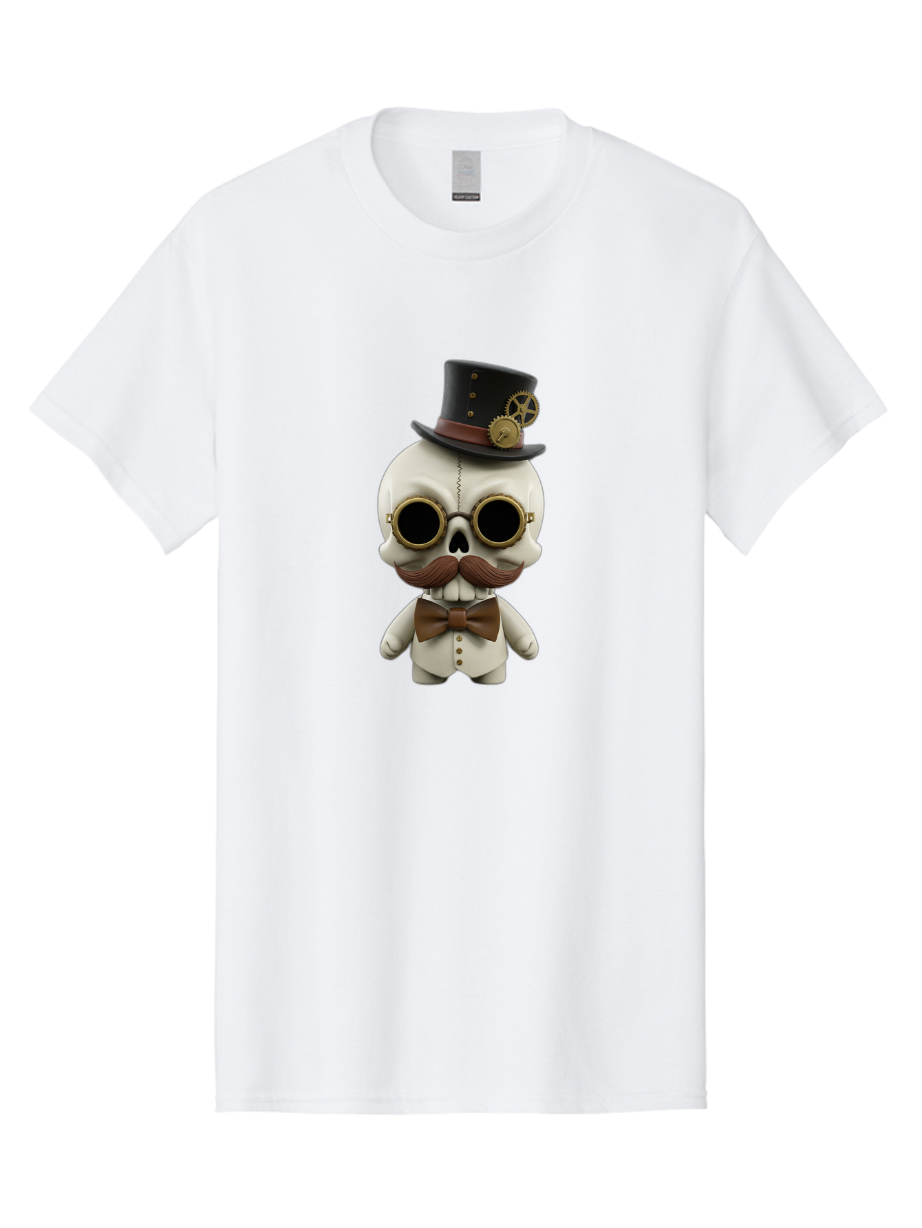 Steampunk-Skeleton Men'S Graphic Tee, 100% Cotton, Comfortable Casual Summer Wear, Machine Washable, Steampunk Skull, Skeleton Character, Vintage Goggles, Top Hat, Bow Tie, Mechanical Gear, Steampunk Style, Gothic Fashion, Unique Accessory, Bad719