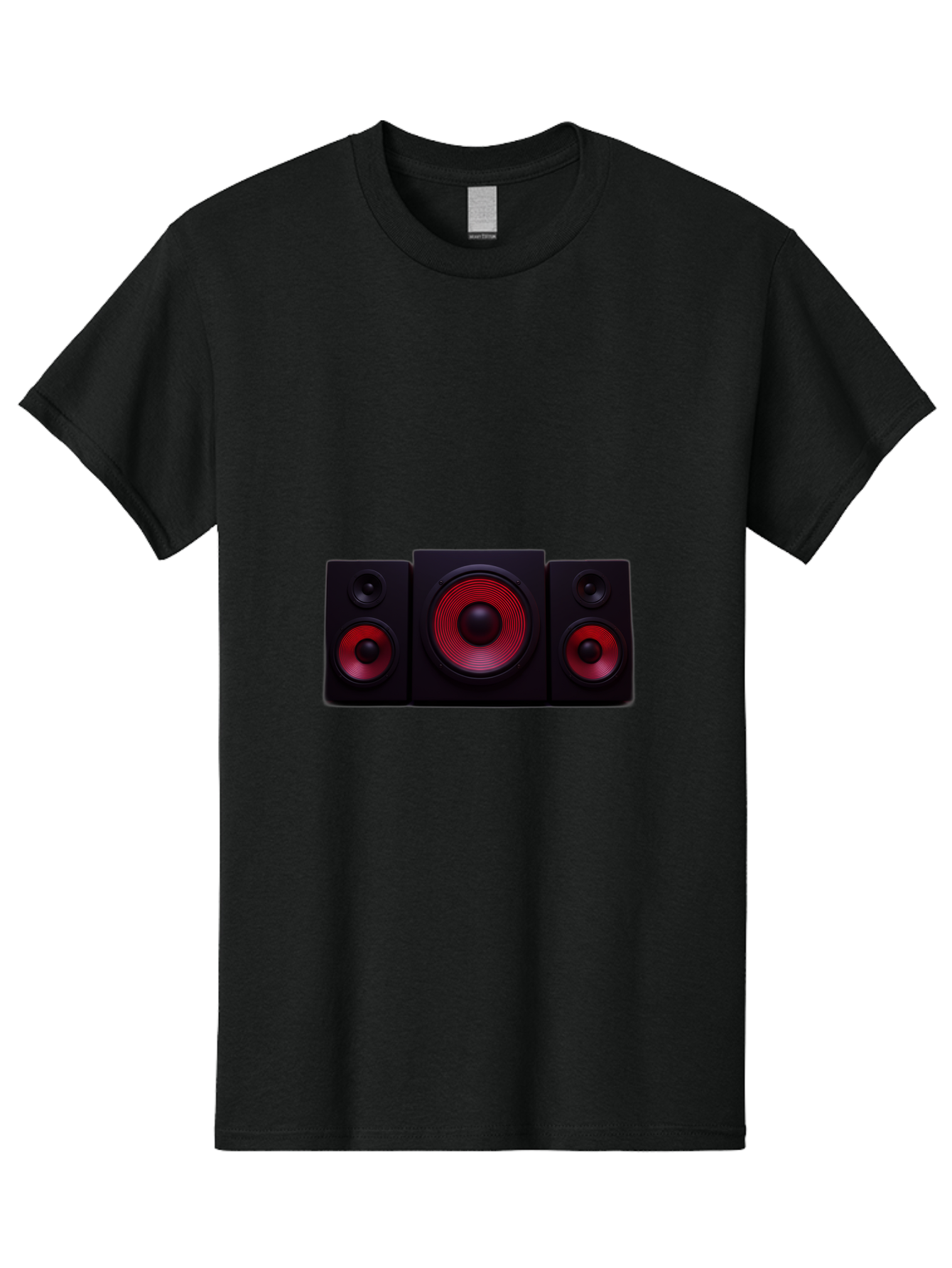 Stereo-Speakers Men'S Graphic Tee, 100% Cotton, Comfortable Casual Summer Wear, Machine Washable, Speaker System, Home Theater, Music Equipment, Audio Technology, Sound System, Subwoofer, Satellite Speakers, Black Speakers, Red Woofer, Bad726