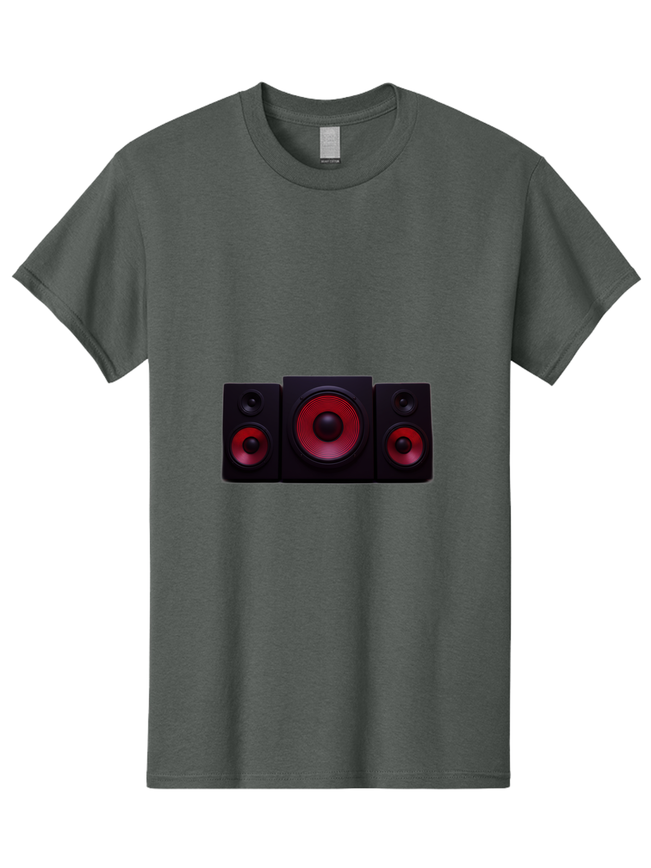 Stereo-Speakers Men'S Graphic Tee, 100% Cotton, Comfortable Casual Summer Wear, Machine Washable, Speaker System, Home Theater, Music Equipment, Audio Technology, Sound System, Subwoofer, Satellite Speakers, Black Speakers, Red Woofer, Bad726