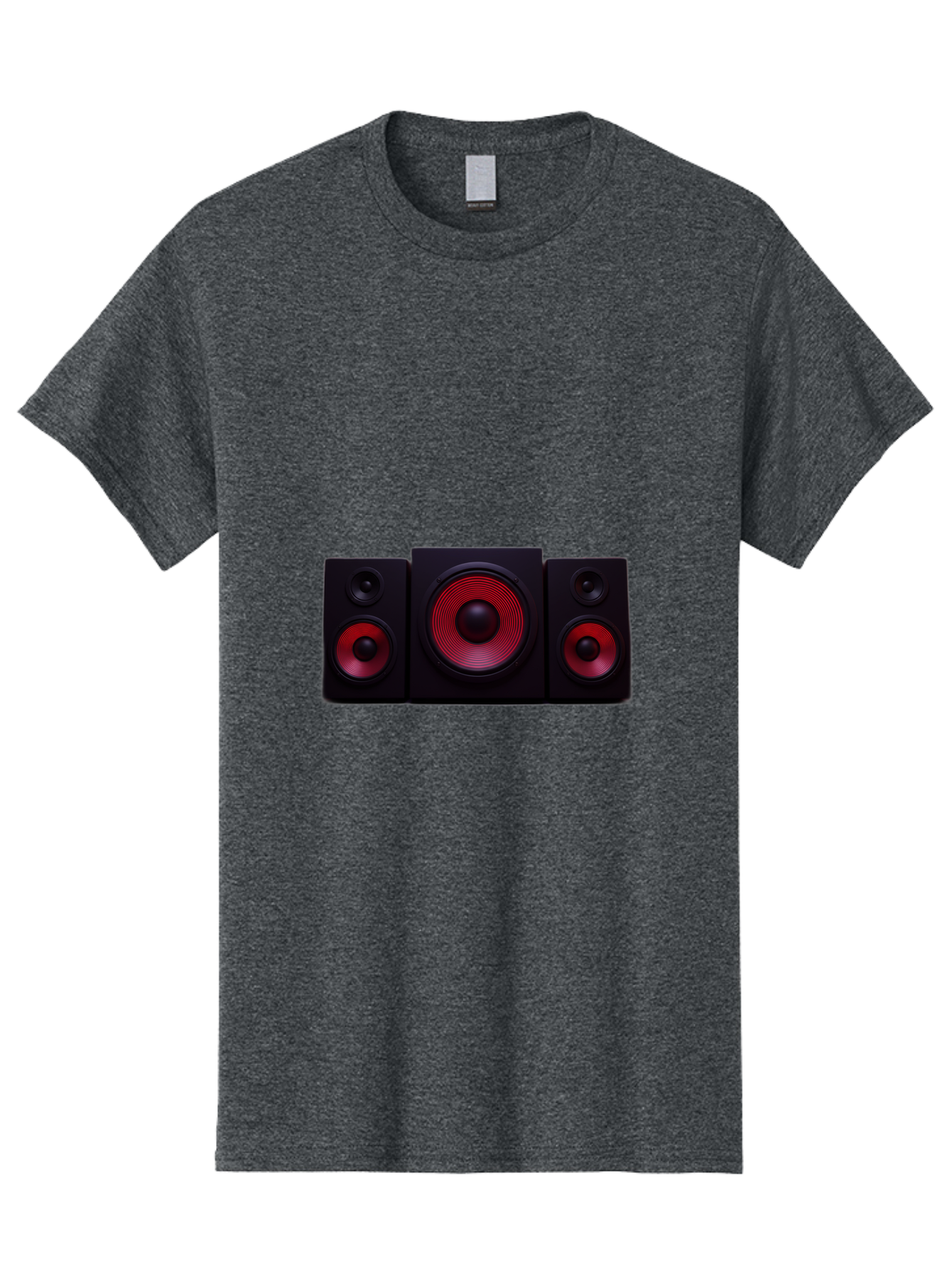 Stereo-Speakers Men'S Graphic Tee, 100% Cotton, Comfortable Casual Summer Wear, Machine Washable, Speaker System, Home Theater, Music Equipment, Audio Technology, Sound System, Subwoofer, Satellite Speakers, Black Speakers, Red Woofer, Bad726