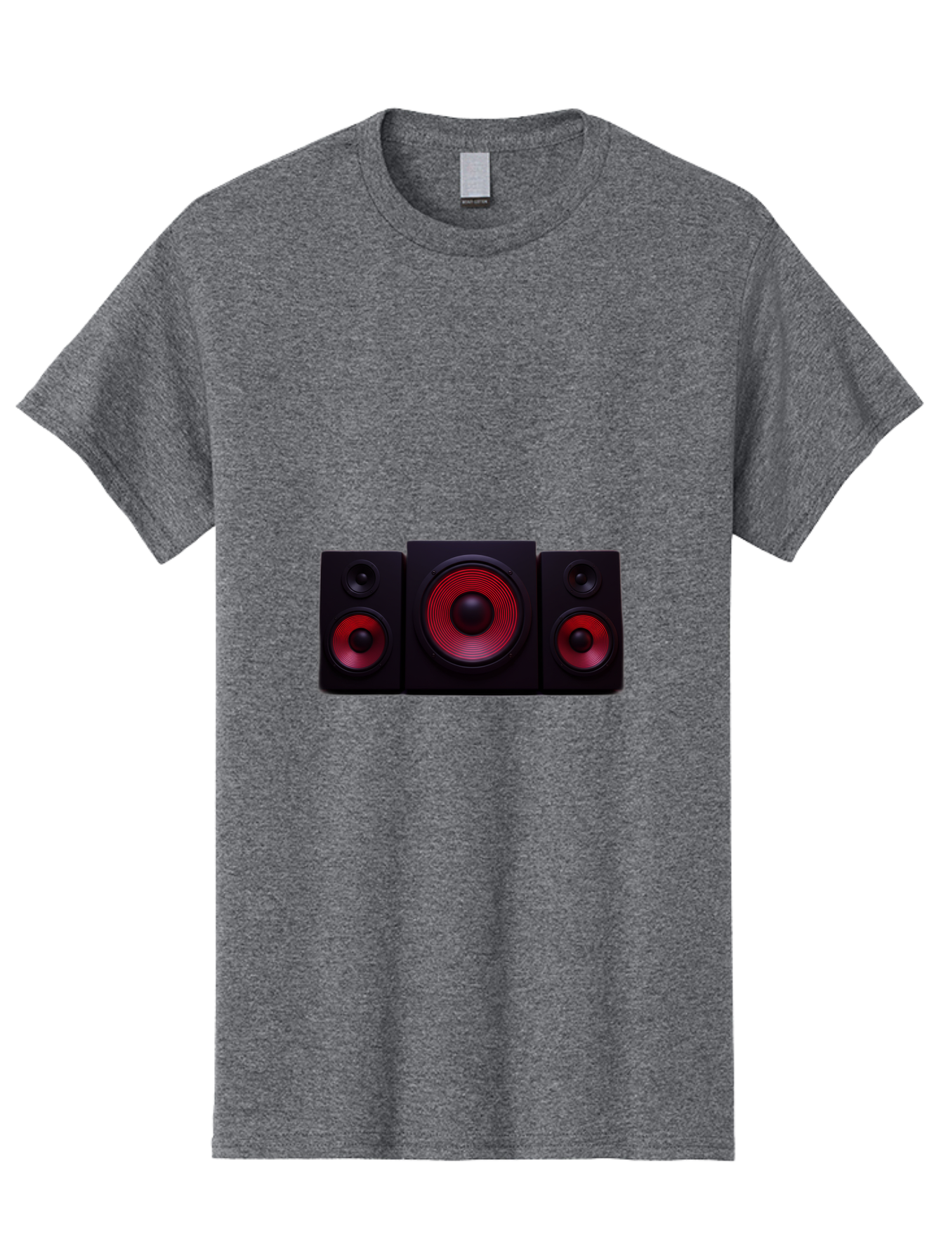 Stereo-Speakers Men'S Graphic Tee, 100% Cotton, Comfortable Casual Summer Wear, Machine Washable, Speaker System, Home Theater, Music Equipment, Audio Technology, Sound System, Subwoofer, Satellite Speakers, Black Speakers, Red Woofer, Bad726