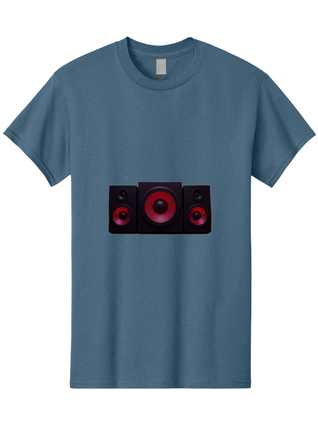 Stereo-Speakers Men'S Graphic Tee, 100% Cotton, Comfortable Casual Summer Wear, Machine Washable, Speaker System, Home Theater, Music Equipment, Audio Technology, Sound System, Subwoofer, Satellite Speakers, Black Speakers, Red Woofer, Bad726