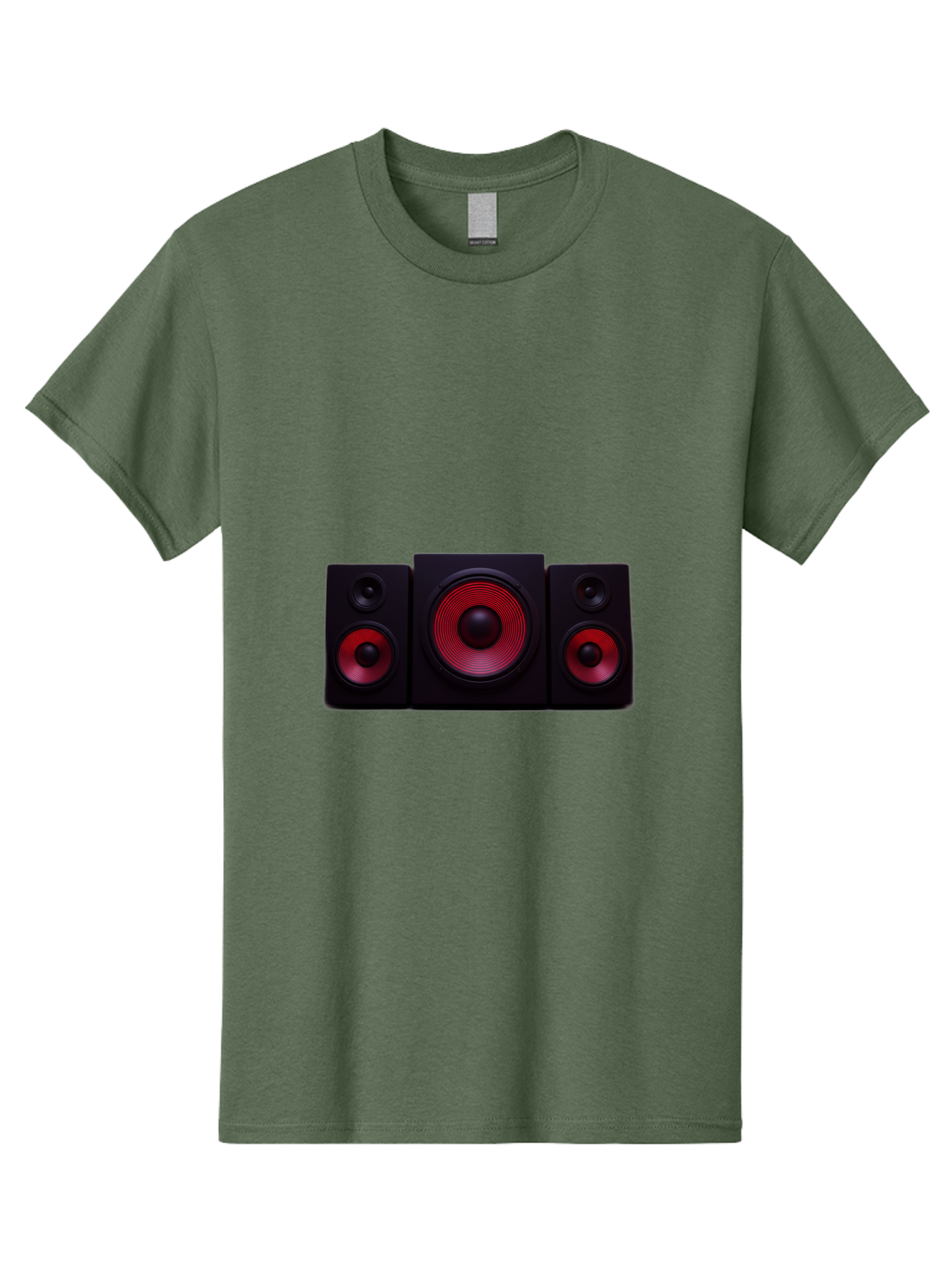 Stereo-Speakers Men'S Graphic Tee, 100% Cotton, Comfortable Casual Summer Wear, Machine Washable, Speaker System, Home Theater, Music Equipment, Audio Technology, Sound System, Subwoofer, Satellite Speakers, Black Speakers, Red Woofer, Bad726