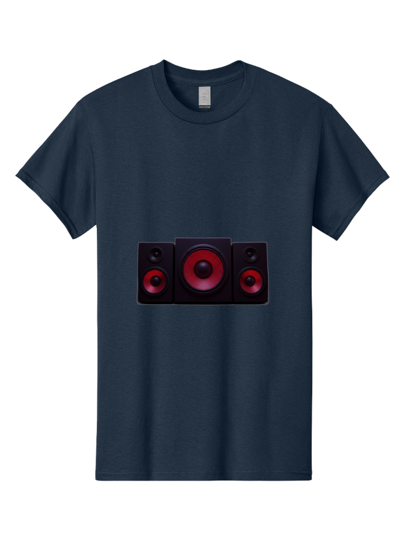 Stereo-Speakers Men'S Graphic Tee, 100% Cotton, Comfortable Casual Summer Wear, Machine Washable, Speaker System, Home Theater, Music Equipment, Audio Technology, Sound System, Subwoofer, Satellite Speakers, Black Speakers, Red Woofer, Bad726