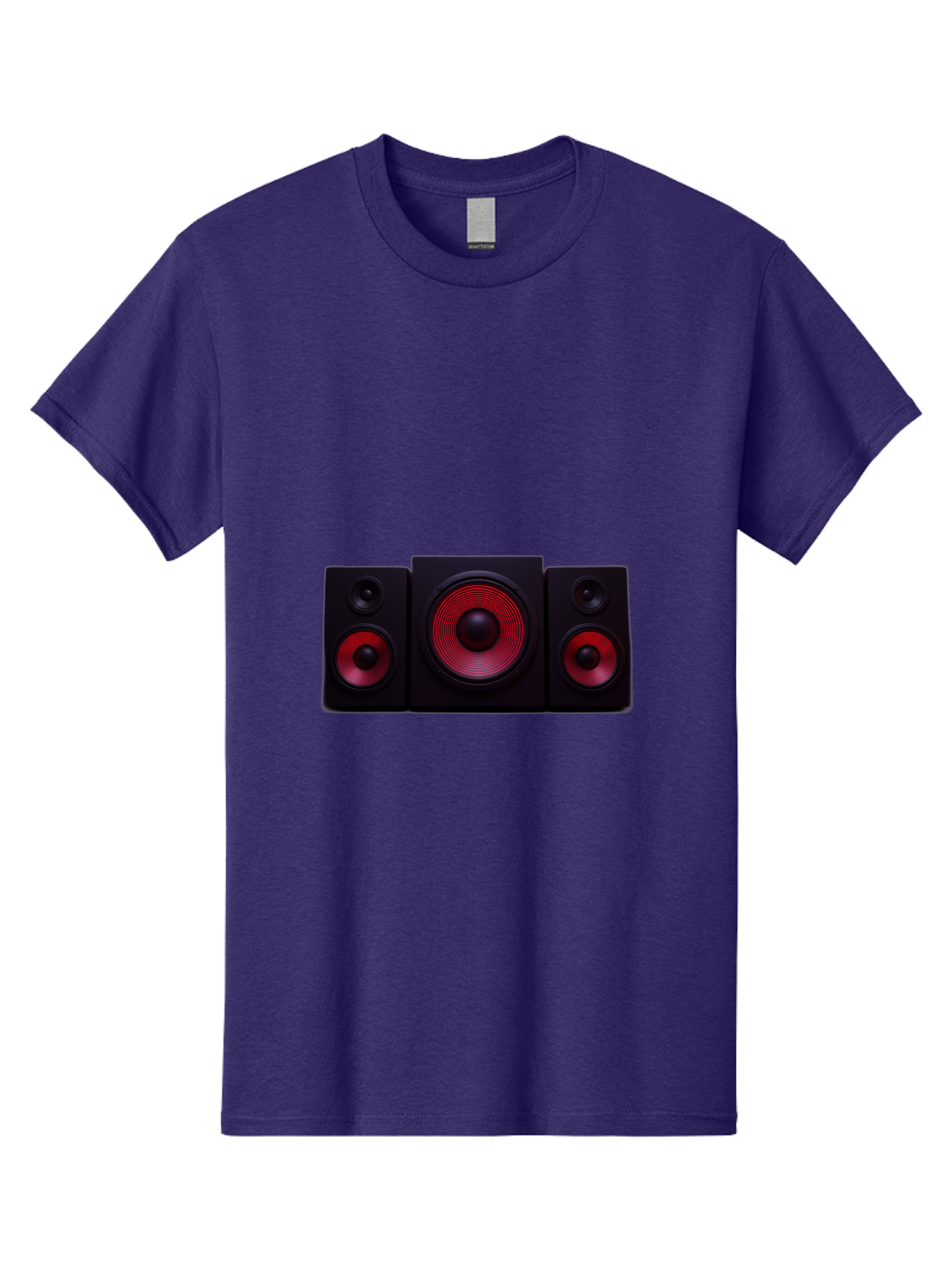Stereo-Speakers Men'S Graphic Tee, 100% Cotton, Comfortable Casual Summer Wear, Machine Washable, Speaker System, Home Theater, Music Equipment, Audio Technology, Sound System, Subwoofer, Satellite Speakers, Black Speakers, Red Woofer, Bad726