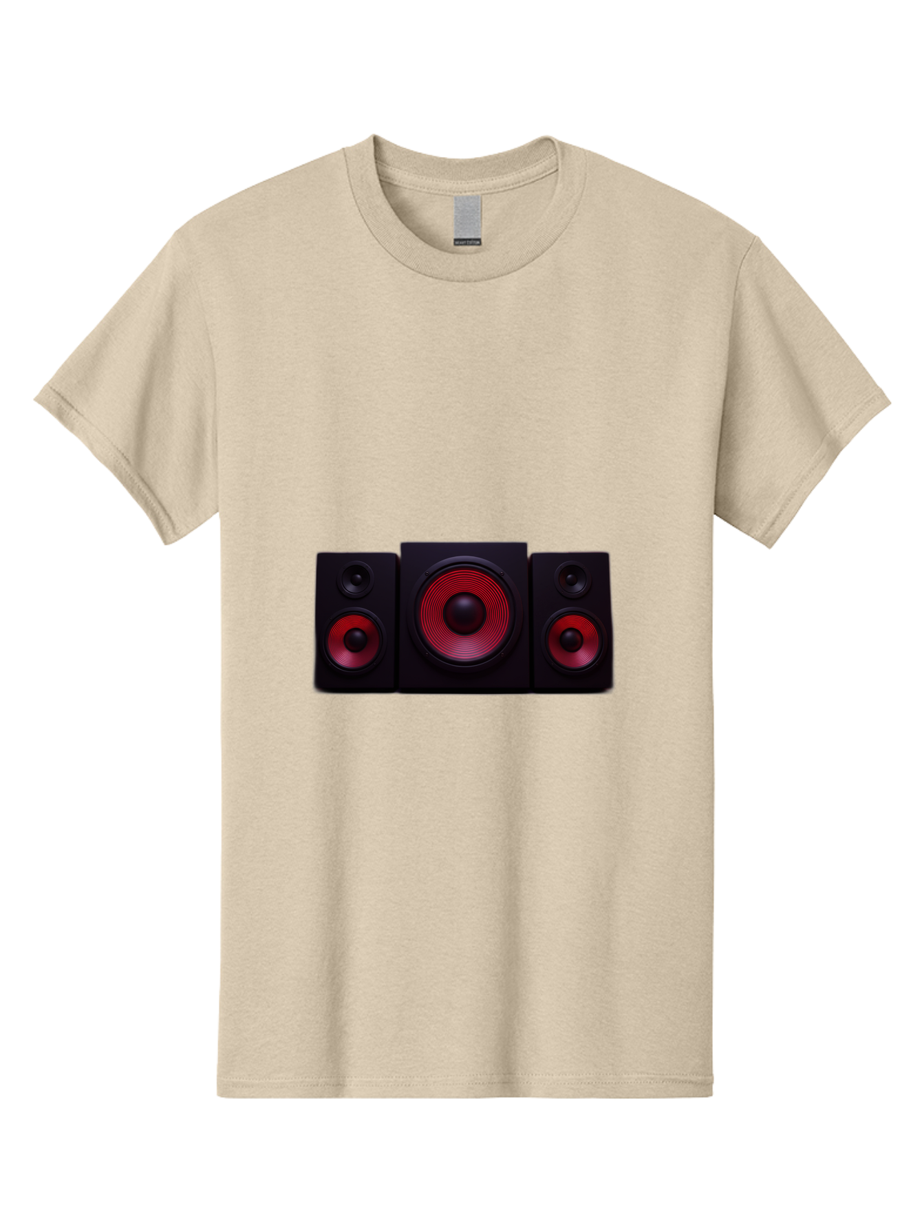 Stereo-Speakers Men'S Graphic Tee, 100% Cotton, Comfortable Casual Summer Wear, Machine Washable, Speaker System, Home Theater, Music Equipment, Audio Technology, Sound System, Subwoofer, Satellite Speakers, Black Speakers, Red Woofer, Bad726