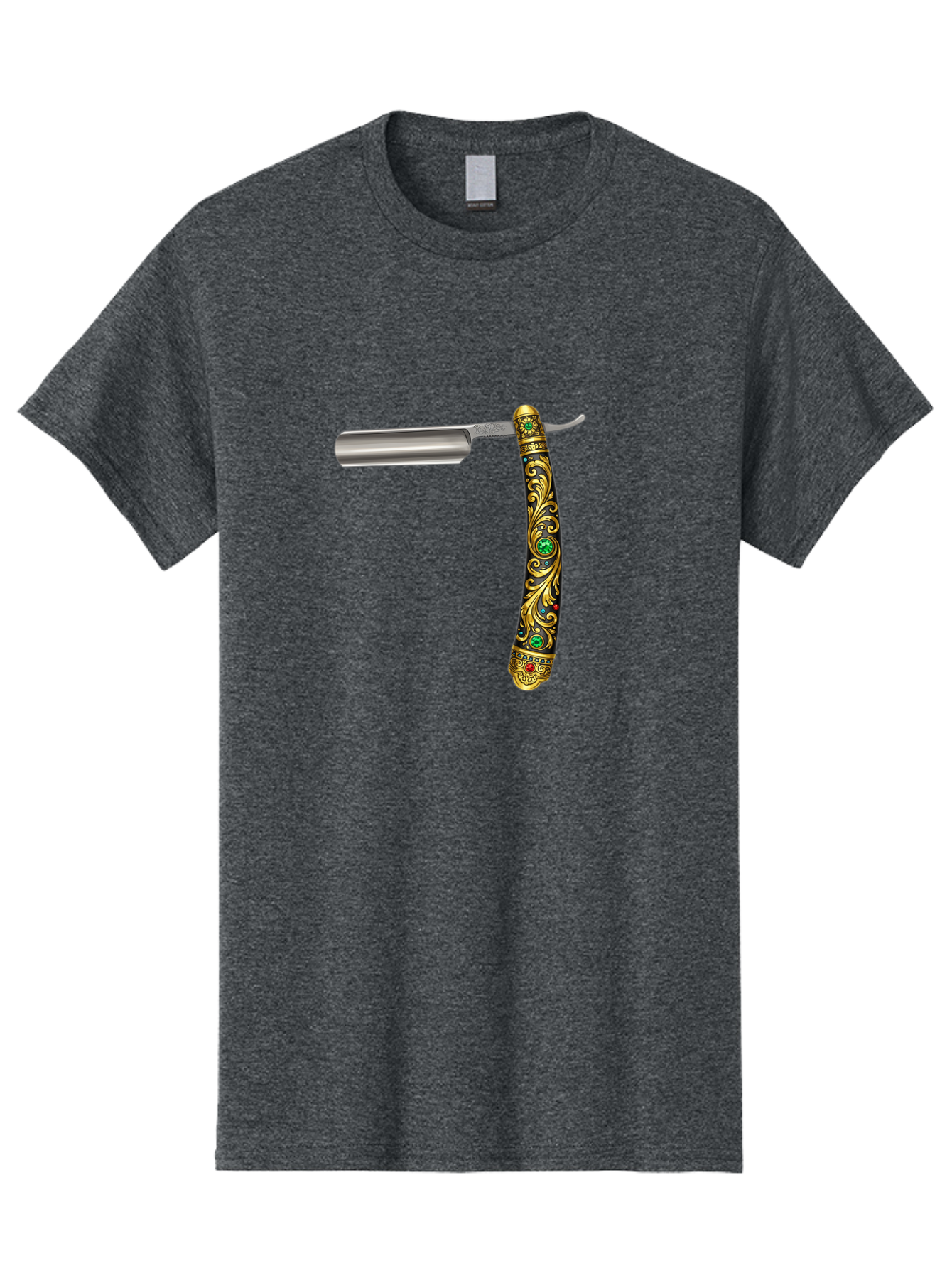 Straight-Razor-1 Men'S Graphic Tee, 100% Cotton, Comfortable Casual Summer Wear, Machine Washable, Straight Razor, Vintage Shaving, Antique Grooming, Luxurious Design, Ornate Handle, Emerald Gems, Gold Filigree, Classic Elegance, Bad727